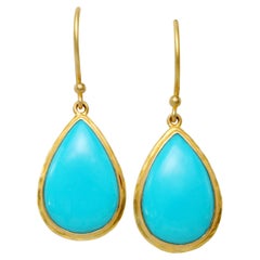 Steven Battelle 8.7 Carats Sleeping Beauty Turquoise 18K Gold Wire Earrings 