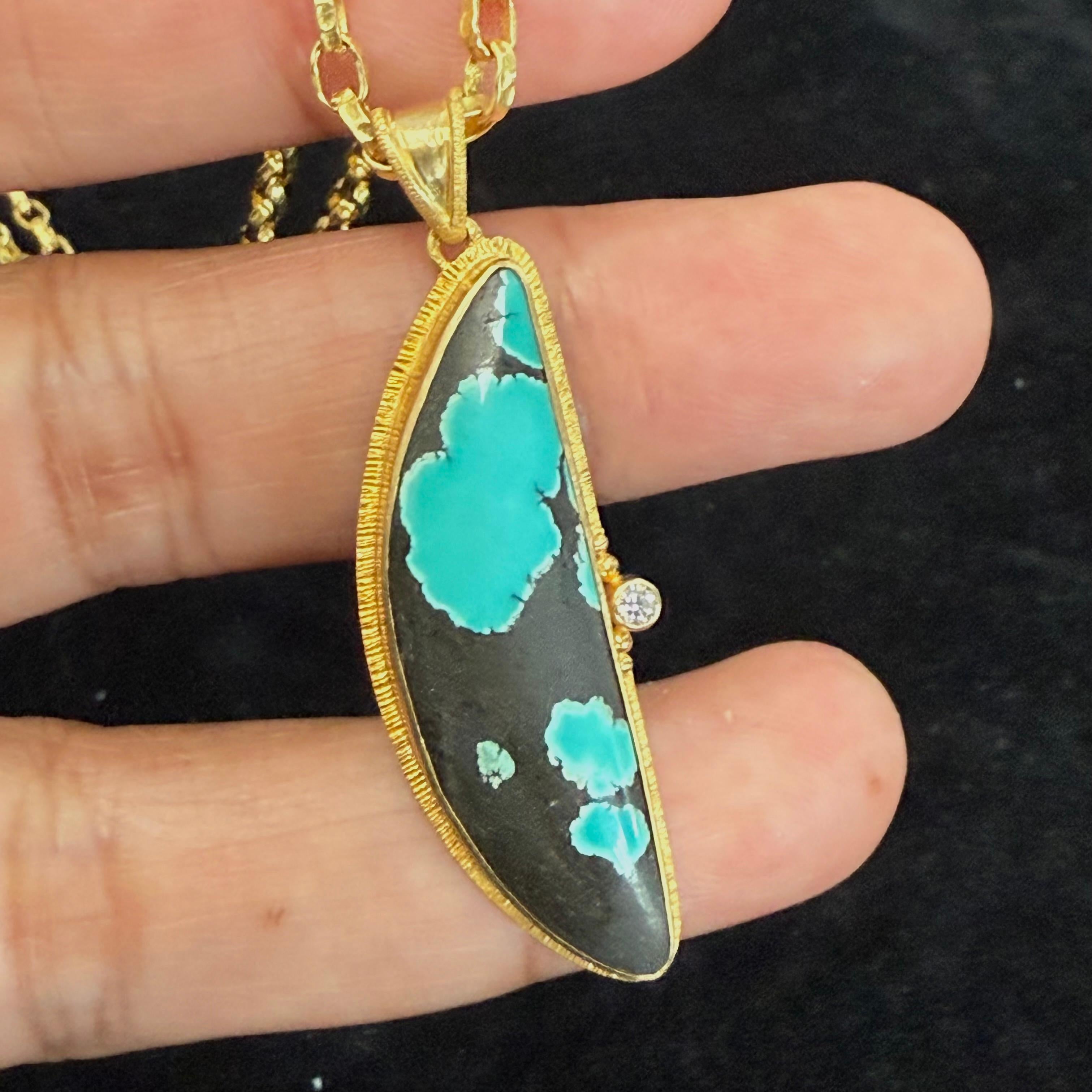 Steven Battelle Pendentif en or 18 carats avec turquoise et diamants de 8,7 carats en vente 4