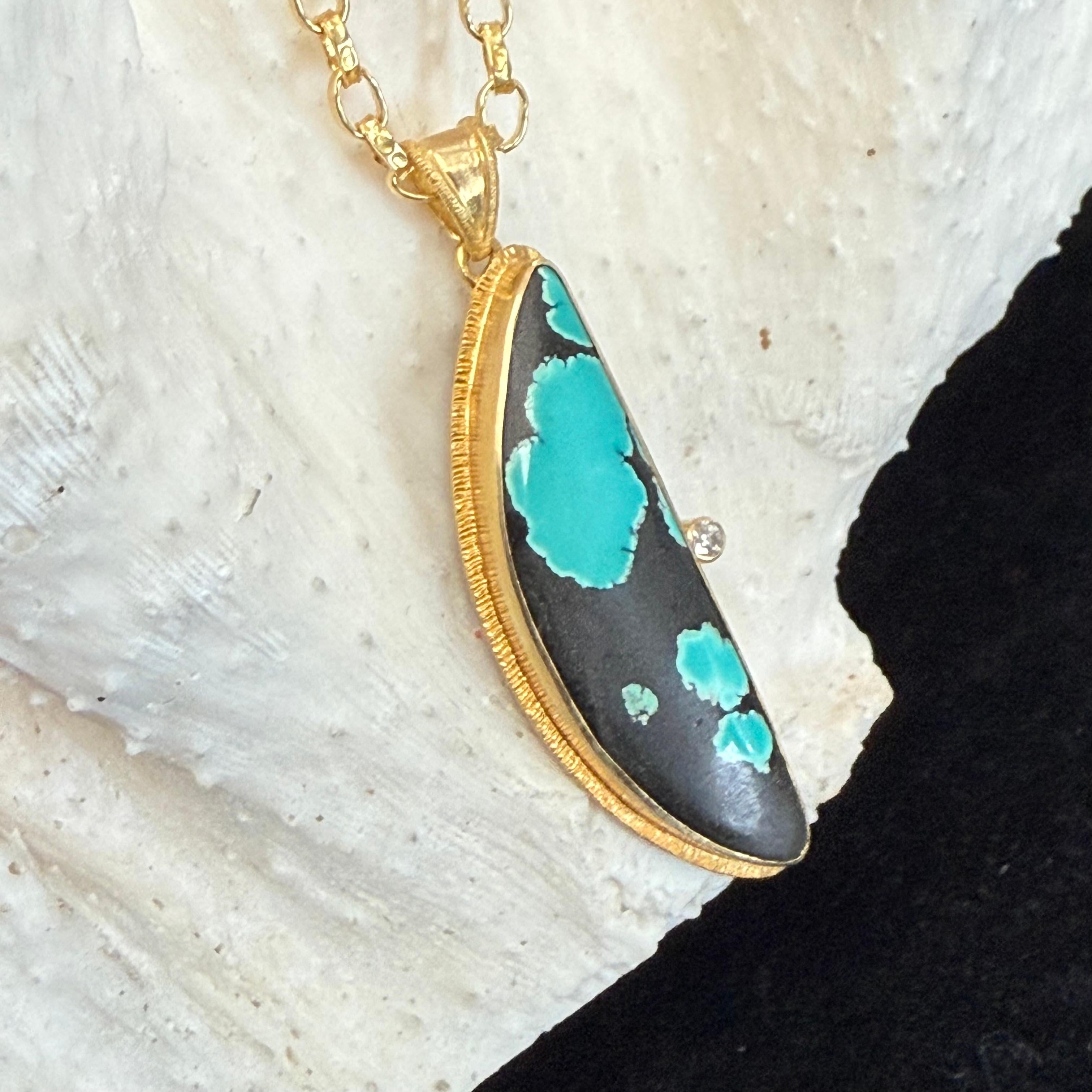 Steven Battelle Pendentif en or 18 carats avec turquoise et diamants de 8,7 carats en vente 5