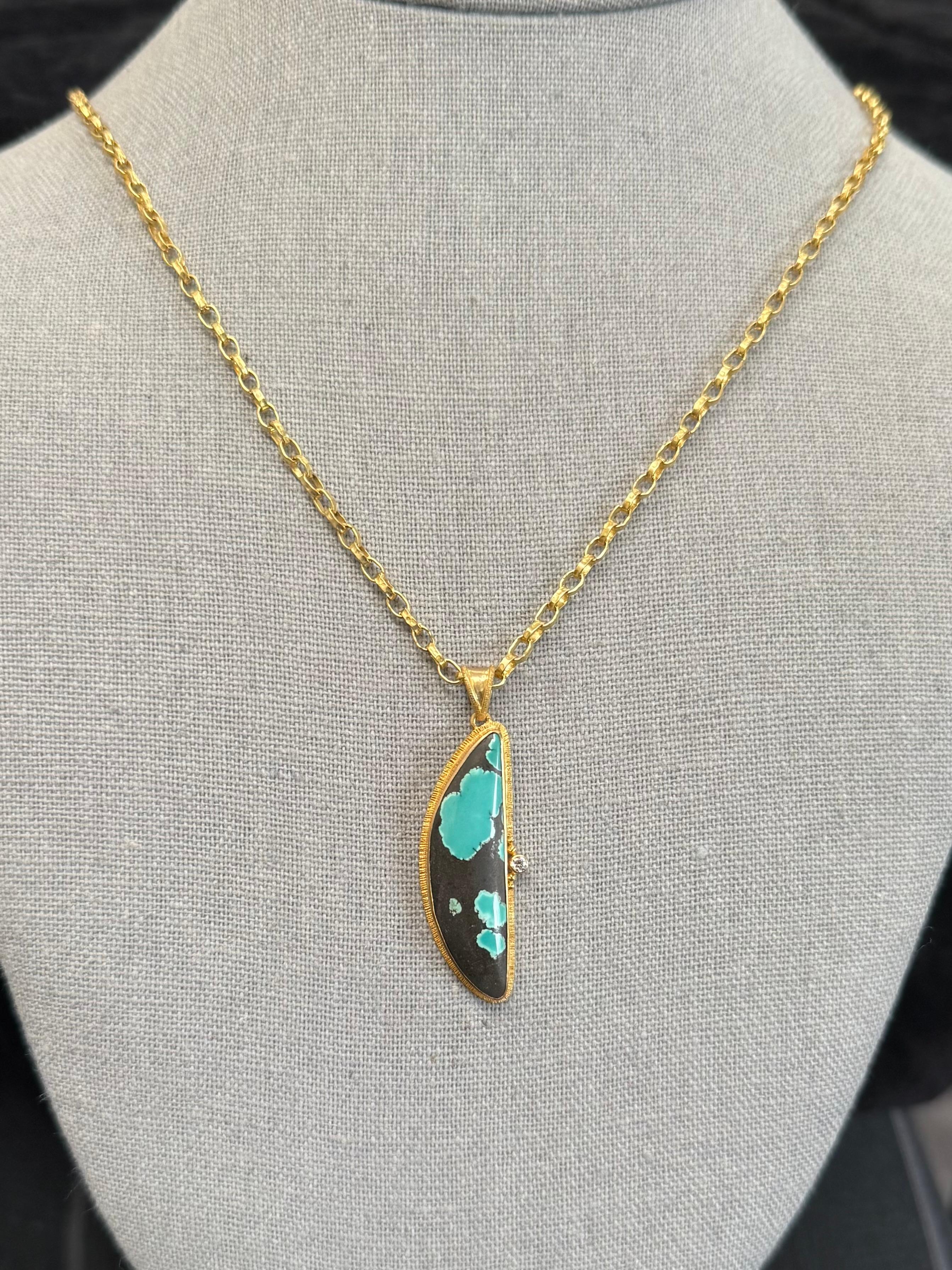 Contemporain Steven Battelle Pendentif en or 18 carats avec turquoise et diamants de 8,7 carats en vente