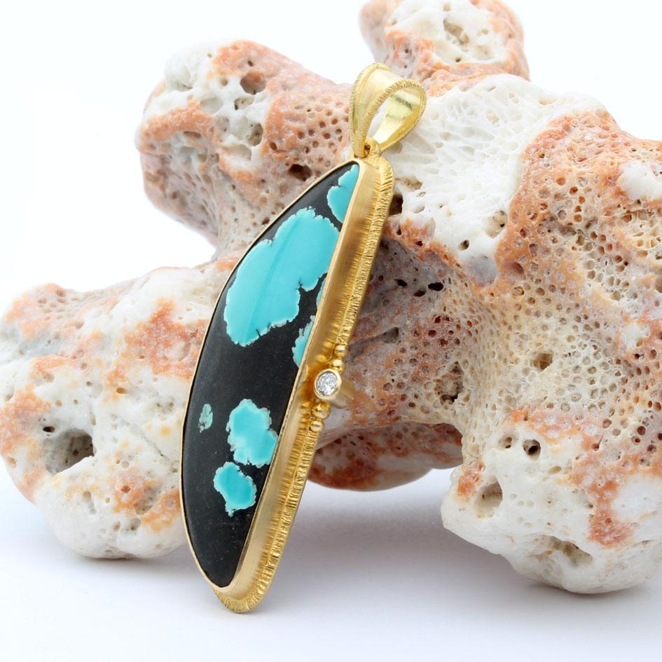 Steven Battelle Pendentif en or 18 carats avec turquoise et diamants de 8,7 carats Unisexe en vente