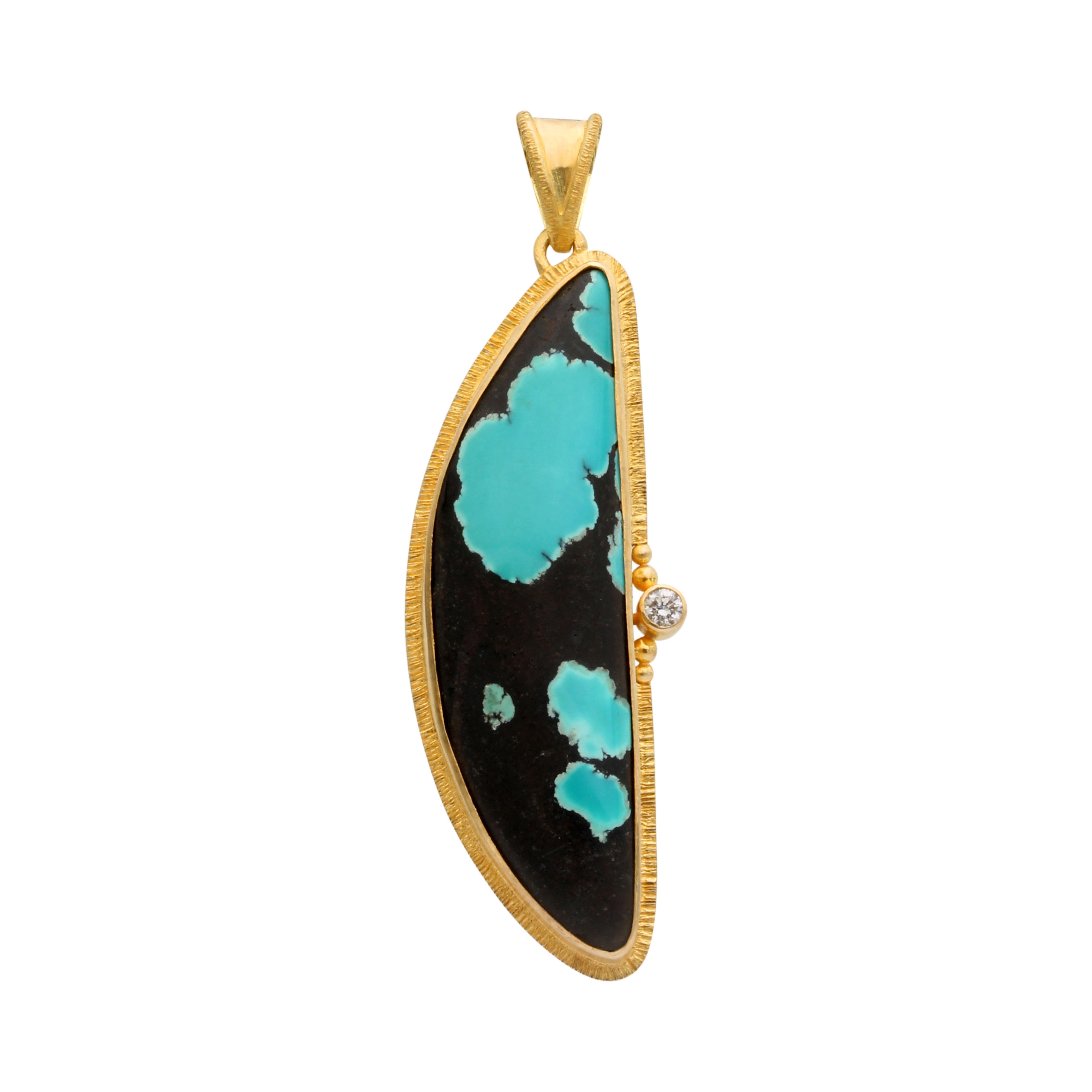Steven Battelle Pendentif en or 18 carats avec turquoise et diamants de 8,7 carats en vente 2