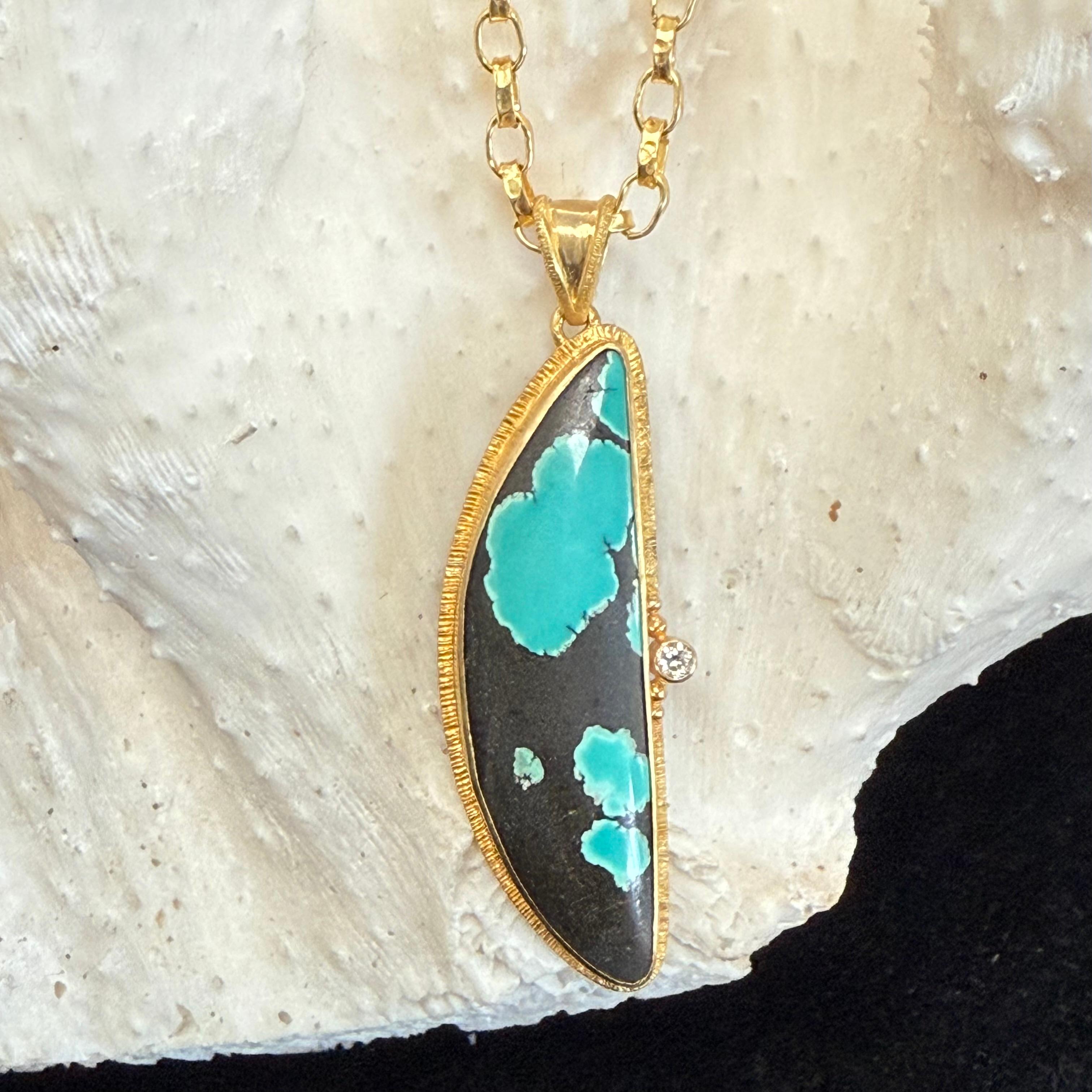 Steven Battelle Pendentif en or 18 carats avec turquoise et diamants de 8,7 carats en vente 3