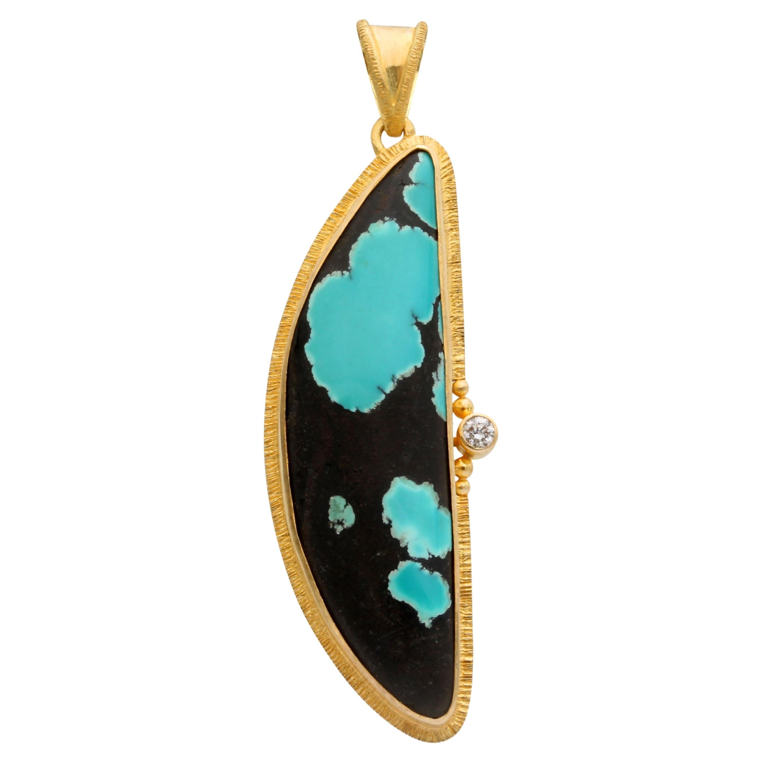 Steven Battelle 8.7 Carats Turquoise Diamond 18K Gold Pendant