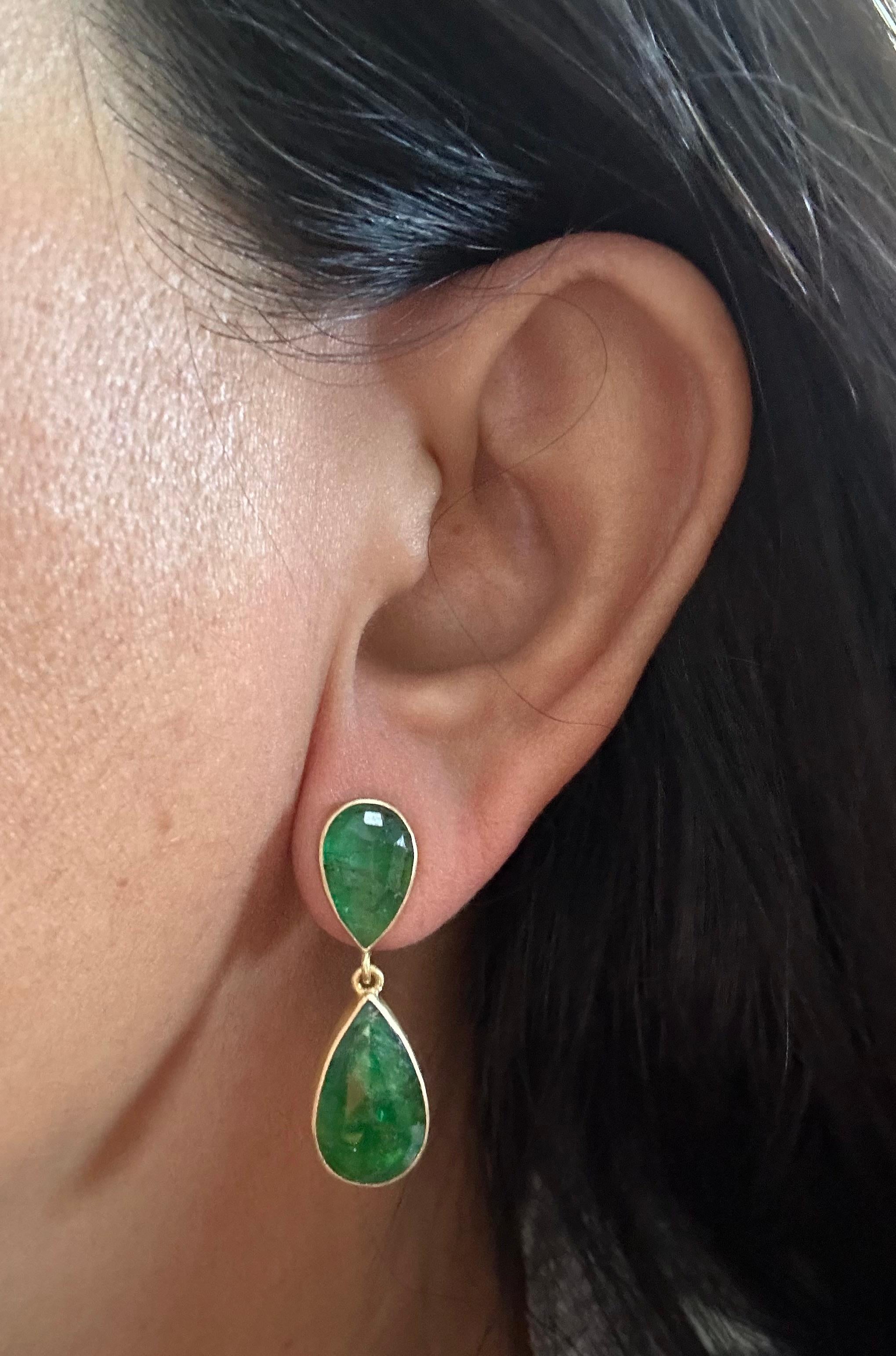 Steven Battelle 8.7 Carats Zambian Emeralds 18K Gold Post Earrings For Sale 4