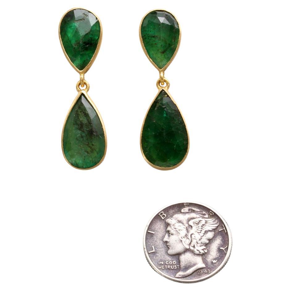 Contemporary Steven Battelle 8.7 Carats Zambian Emeralds 18K Gold Post Earrings For Sale