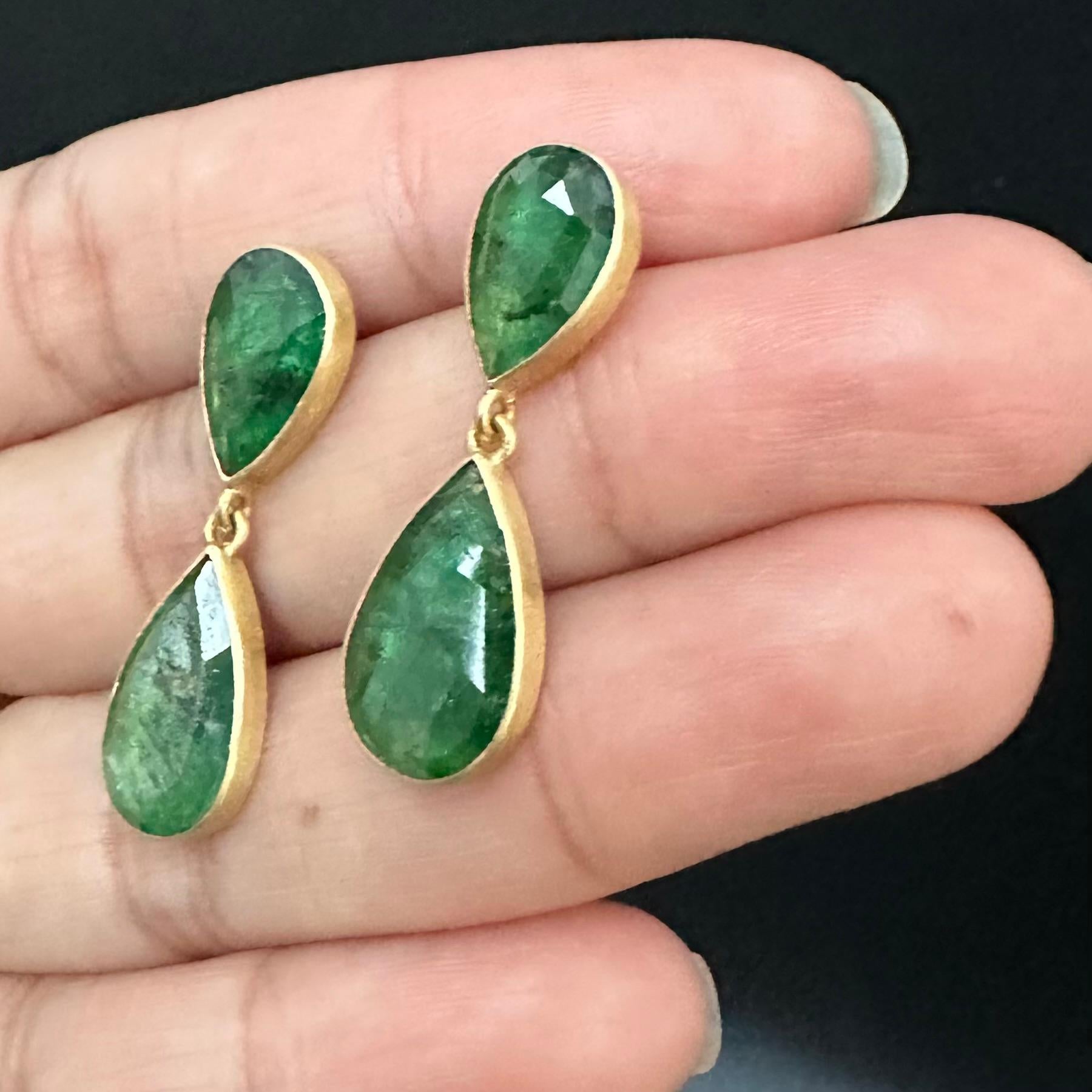 Steven Battelle 8.7 Carats Zambian Emeralds 18K Gold Post Earrings For Sale 2