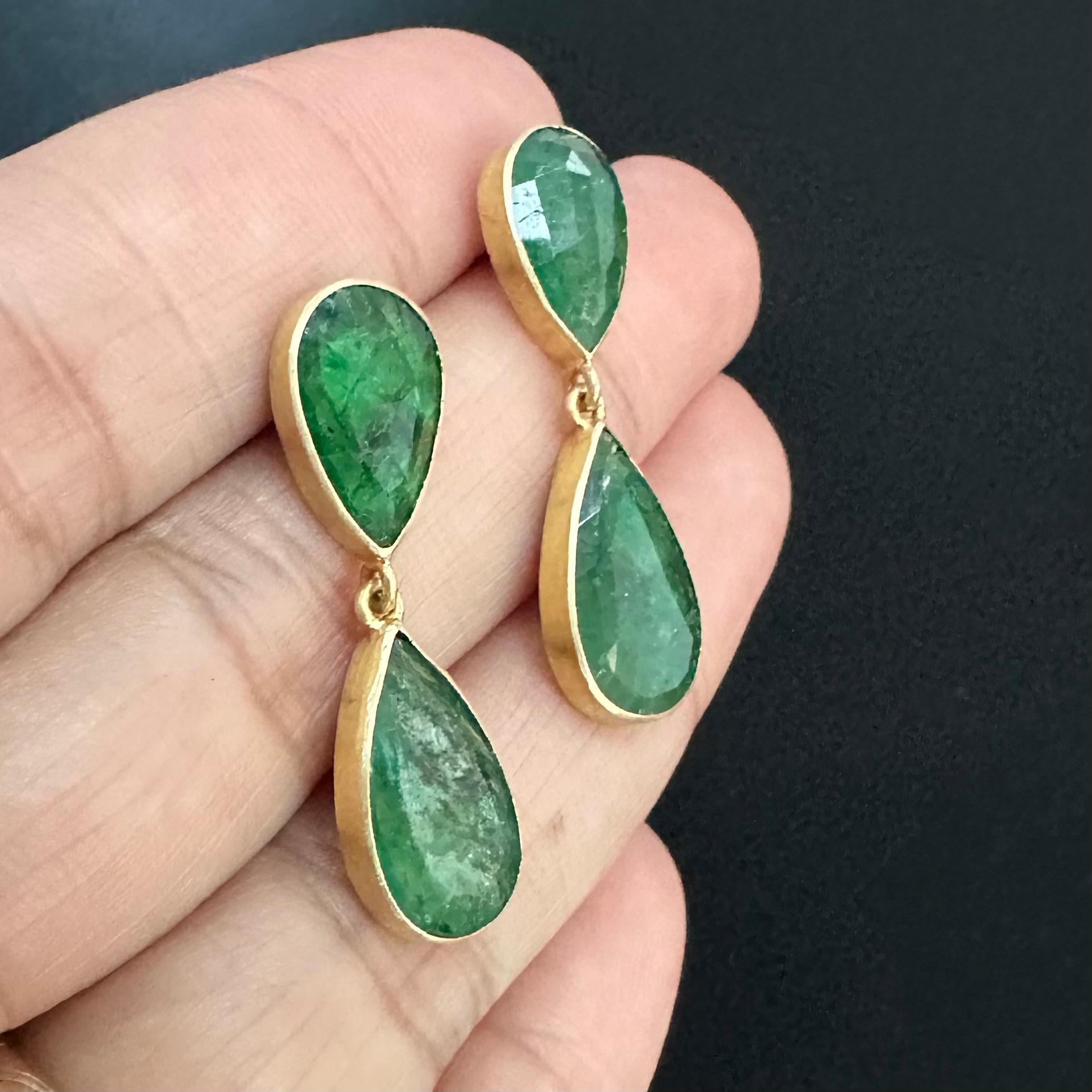 Steven Battelle 8.7 Carats Zambian Emeralds 18K Gold Post Earrings For Sale 3