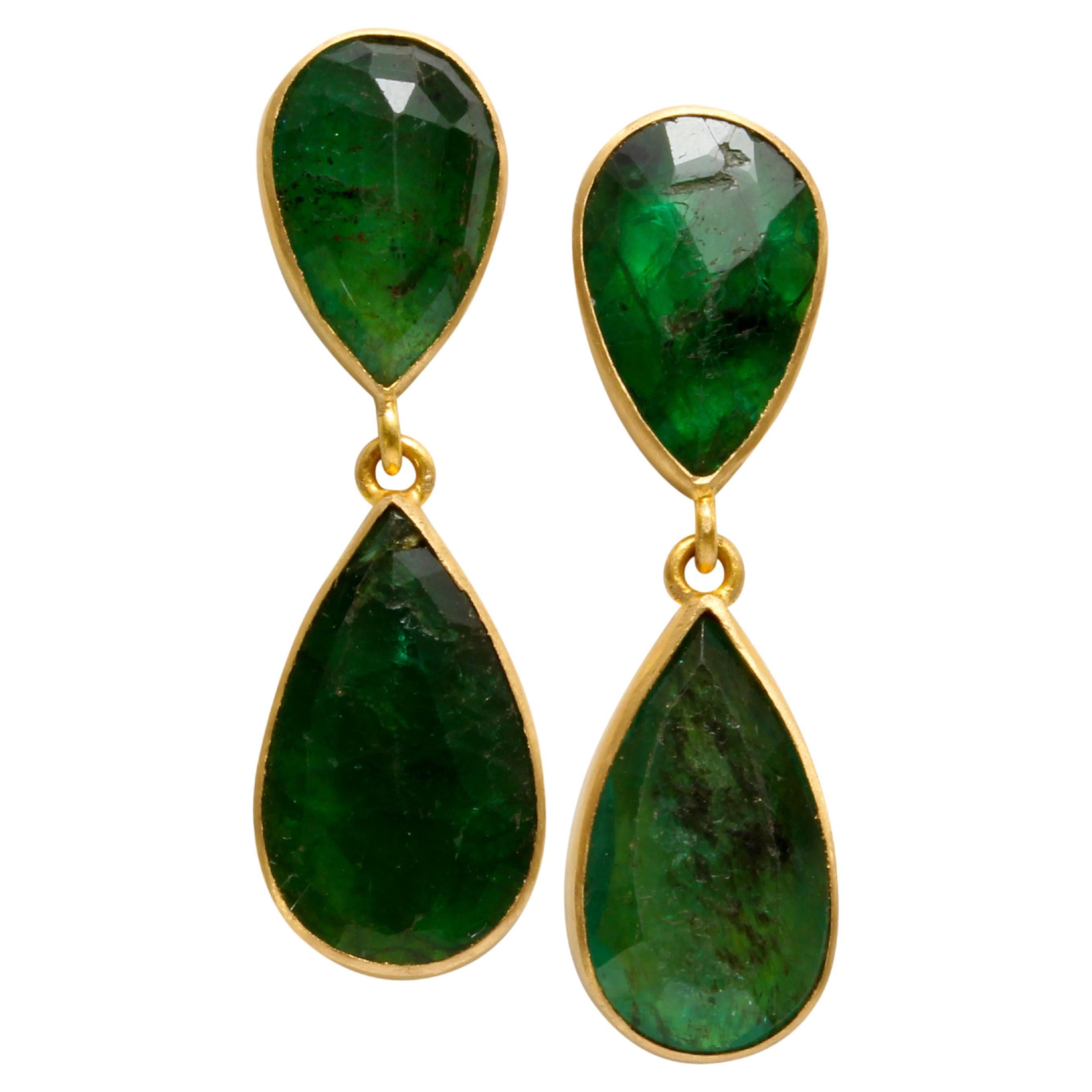 Steven Battelle 8.7 Carats Zambian Emeralds 18K Gold Post Earrings For Sale