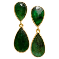 Steven Battelle 8.7 Carats Zambian Emeralds 18K Gold Post Earrings