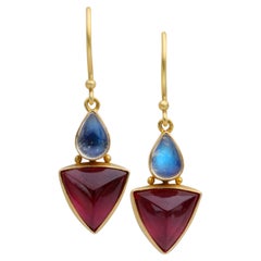 Boucles d'oreilles Steven Battelle 9,0 carats Tourmaline rose Pierre de lune arc-en-ciel Or 18K