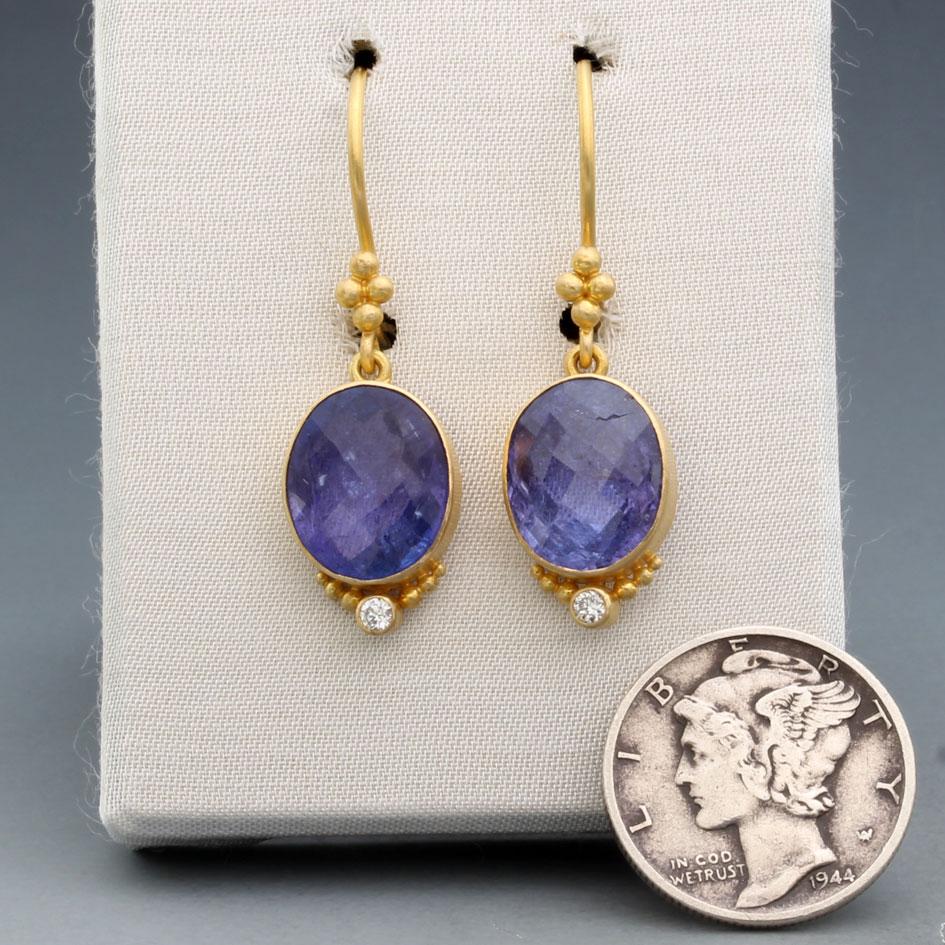 Rose Cut Steven Battelle 9.0 Carats Tanzanite Diamond 18K Gold Earrings For Sale