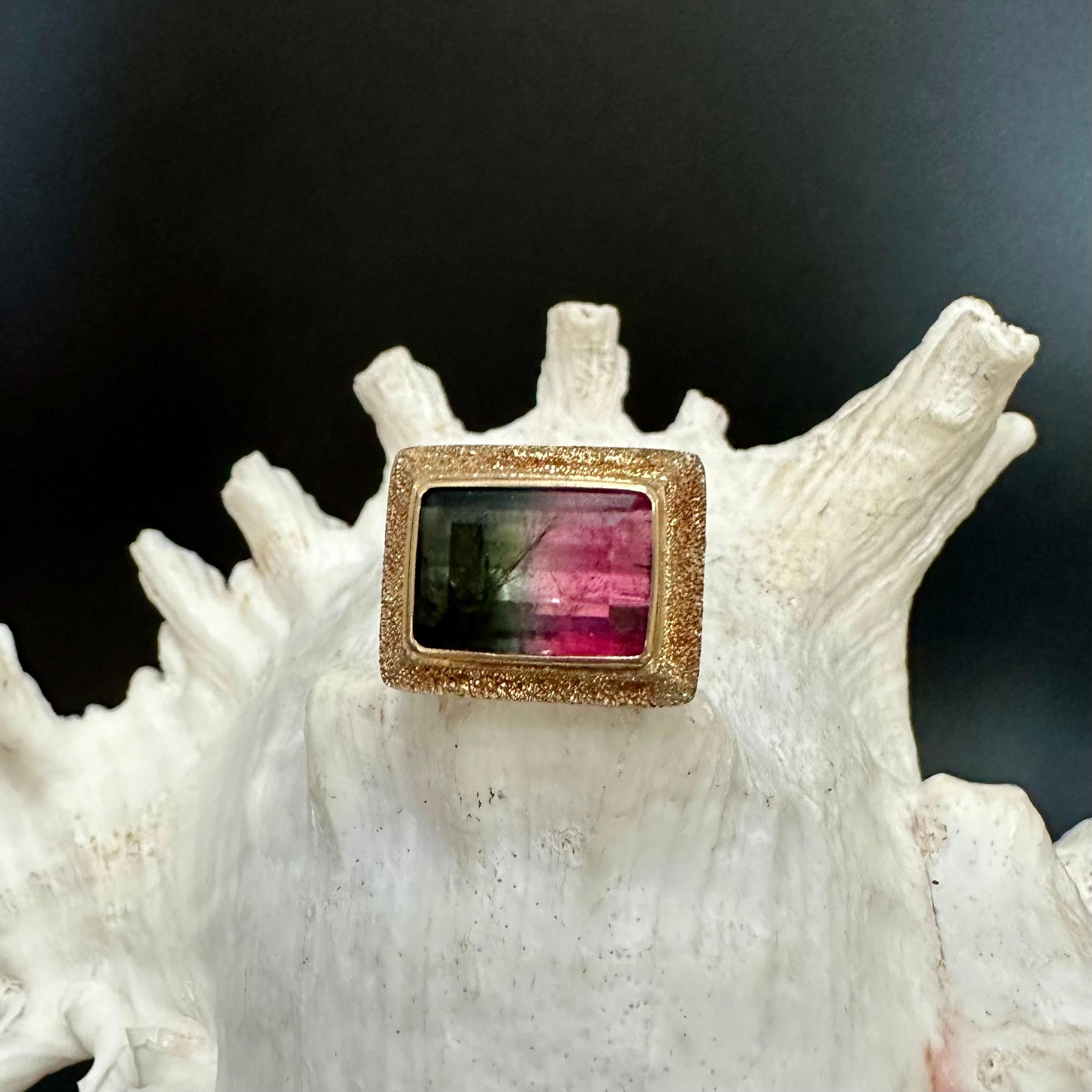Steven Battelle, bague en or 18 carats, tourmaline melon d'eau 9,0 carats en vente 4