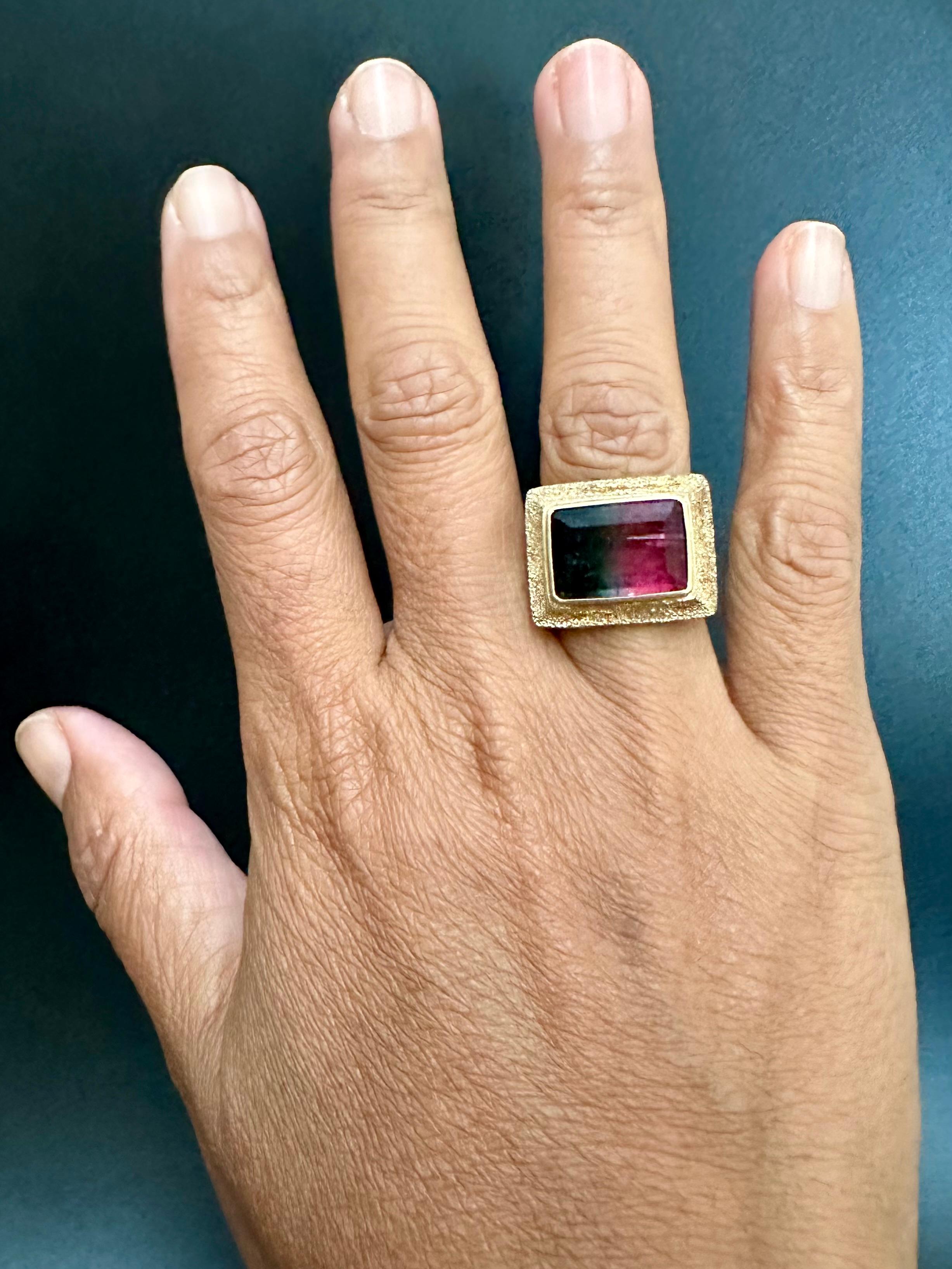 Steven Battelle, bague en or 18 carats, tourmaline melon d'eau 9,0 carats en vente 12