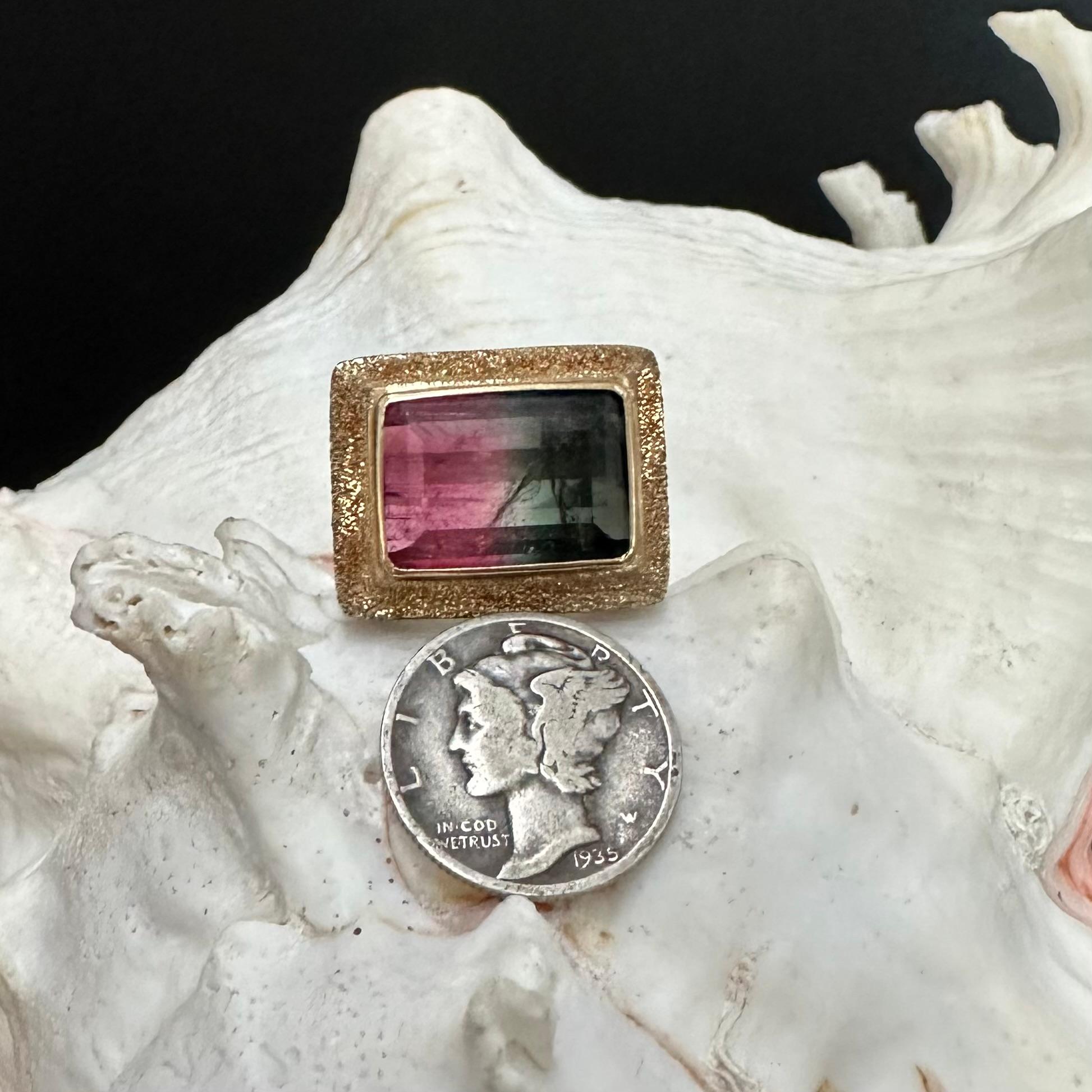 Steven Battelle, bague en or 18 carats, tourmaline melon d'eau 9,0 carats Unisexe en vente