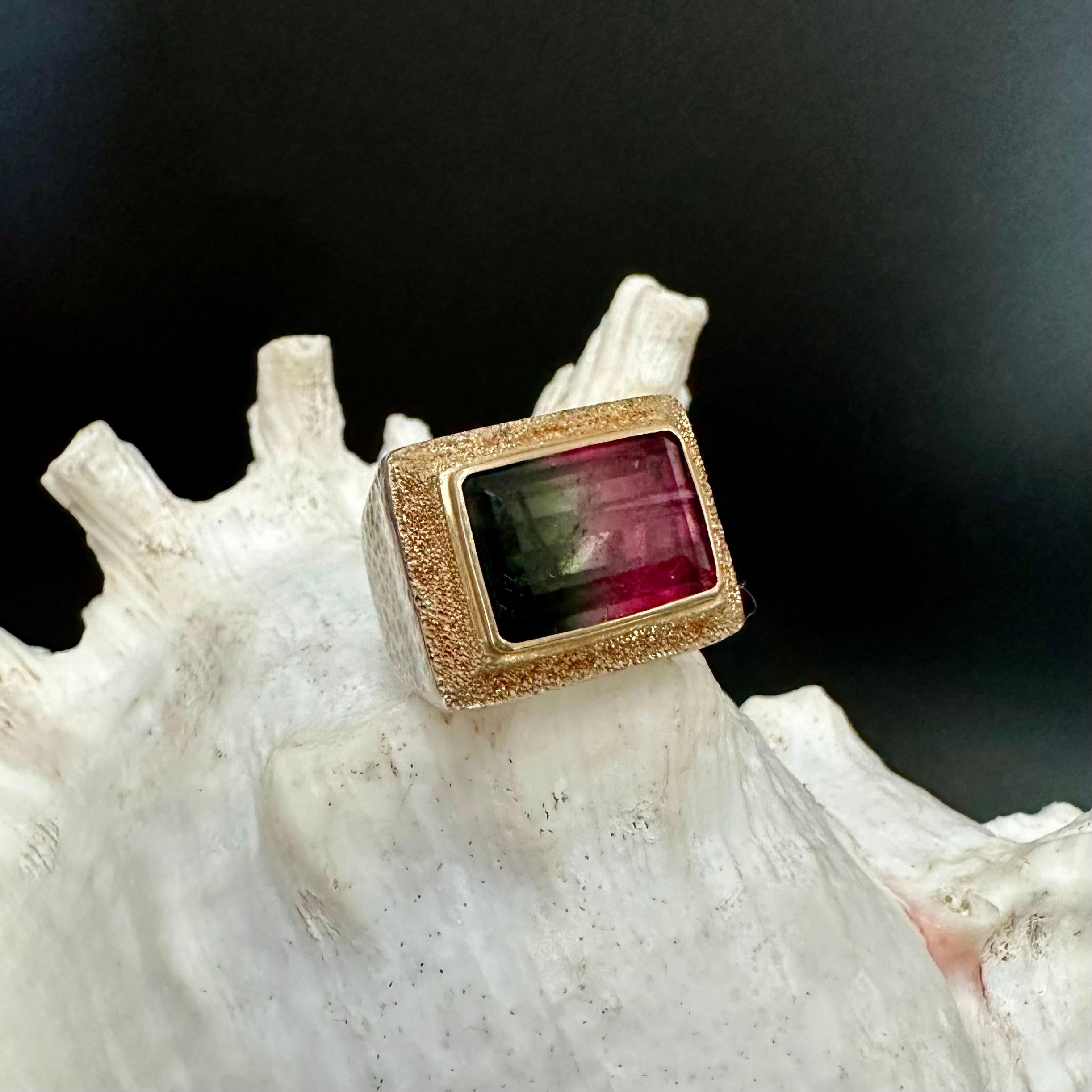 Steven Battelle, bague en or 18 carats, tourmaline melon d'eau 9,0 carats en vente 3