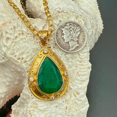 Steven Battelle 9.0 Carats Zambian Emerald Diamonds 18K Gold Pendant