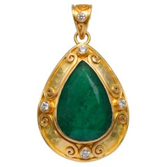 Steven Battelle 9.0 Carats Zambian Emerald Diamonds 18K Gold Pendant