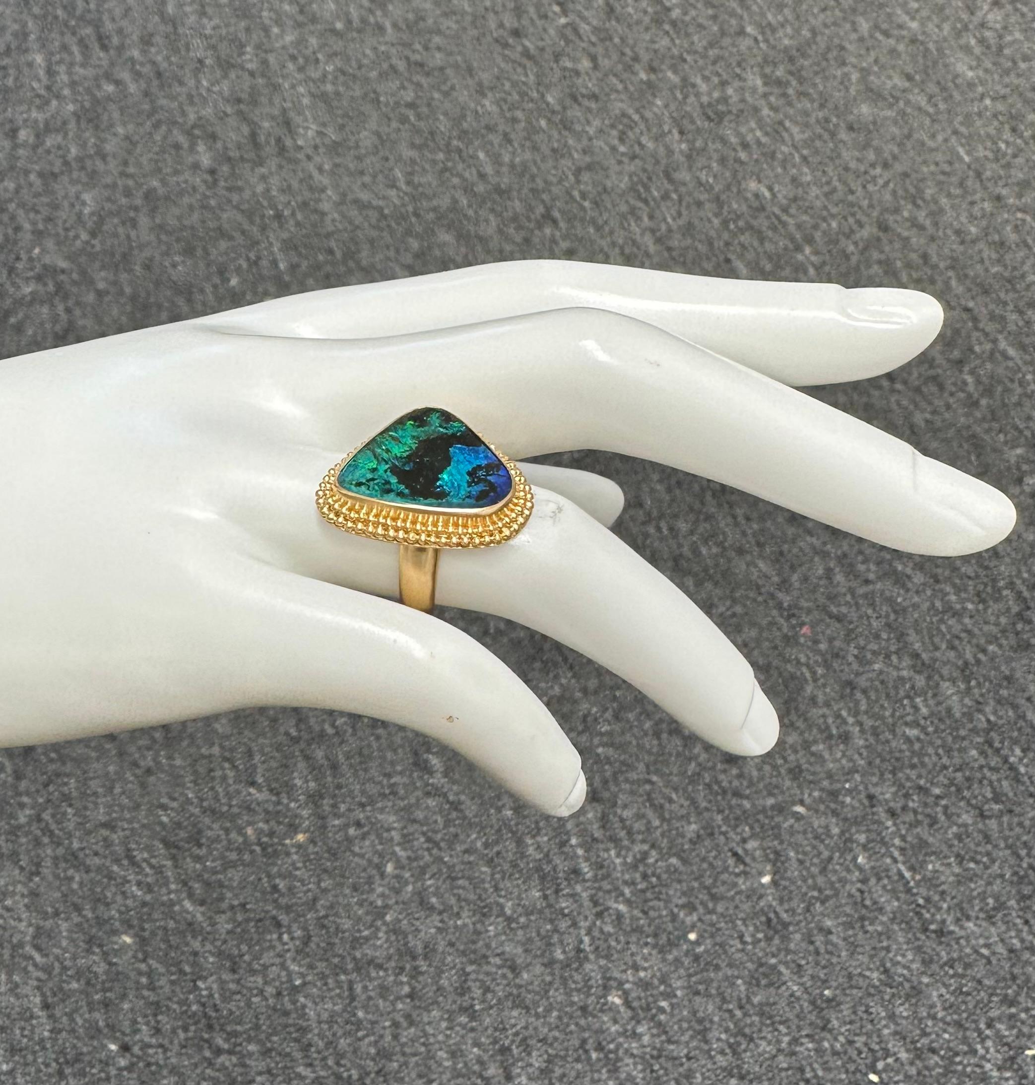 Steven Battelle 9.1 Carats Australian Boulder Opal 18K Gold Ring For Sale 3
