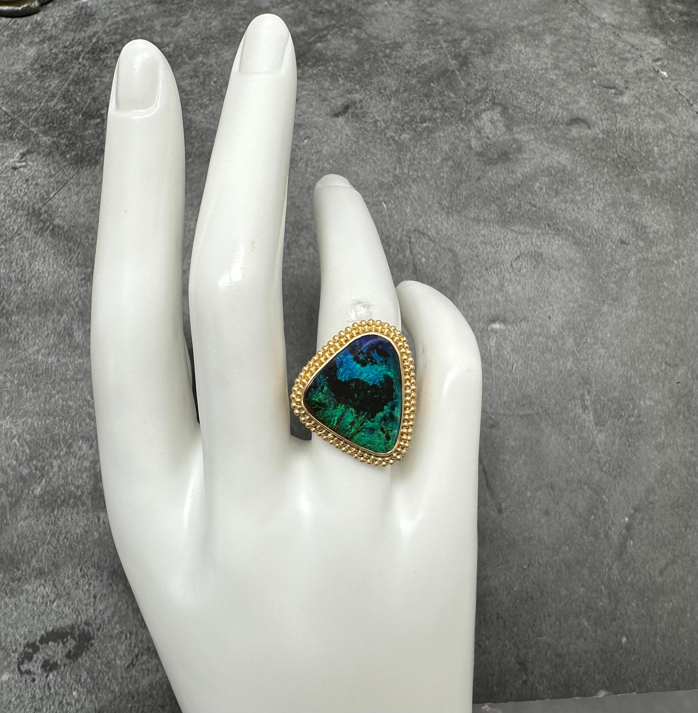 Steven Battelle 9.1 Carats Australian Boulder Opal 18K Gold Ring For Sale 5