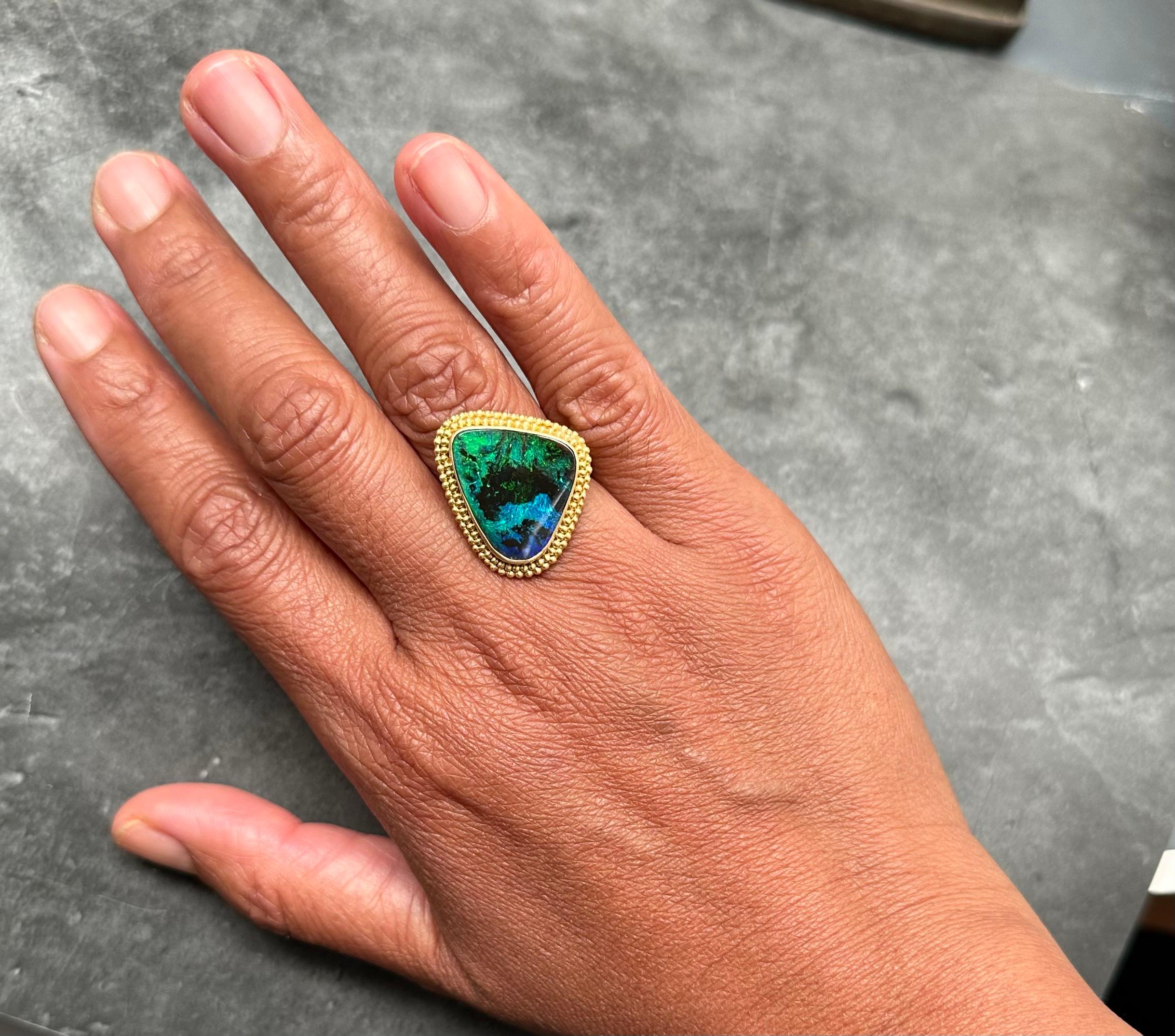 Steven Battelle 9,1 Karat australischer Boulder-Opal 18K Gold Ring 7