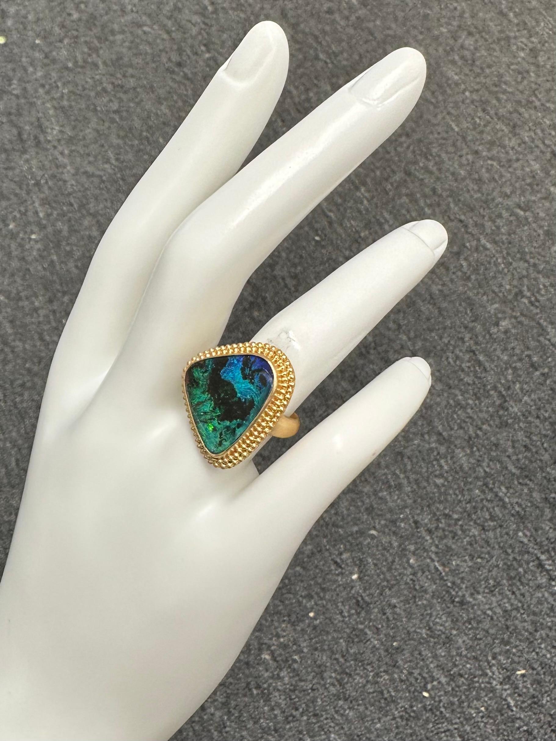 Steven Battelle 9.1 Carats Australian Boulder Opal 18K Gold Ring In New Condition For Sale In Soquel, CA