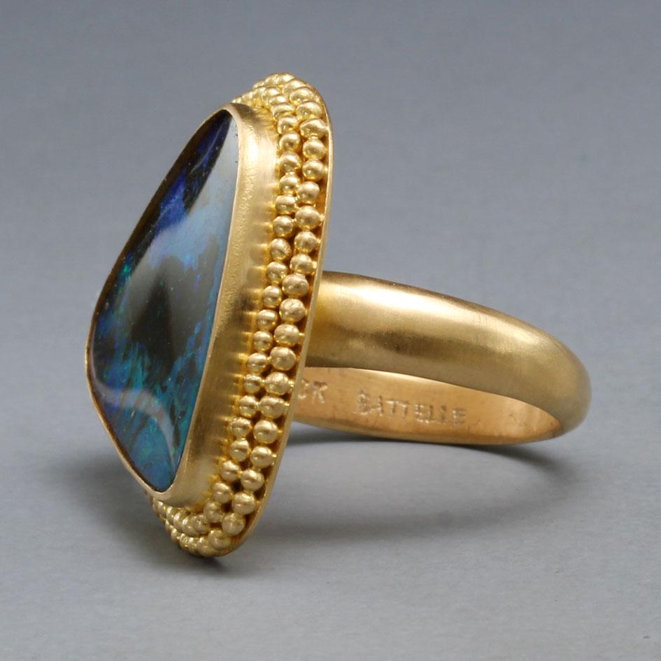 Women's or Men's Steven Battelle 9.1 Carats Australian Boulder Opal 18K Gold Ring For Sale
