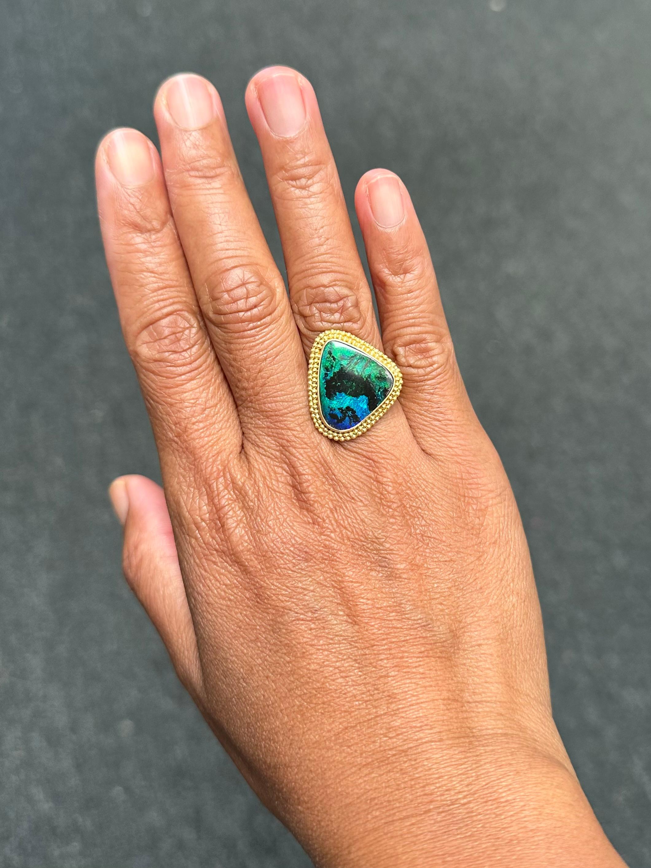 Steven Battelle 9.1 Carats Australian Boulder Opal 18K Gold Ring For Sale 1