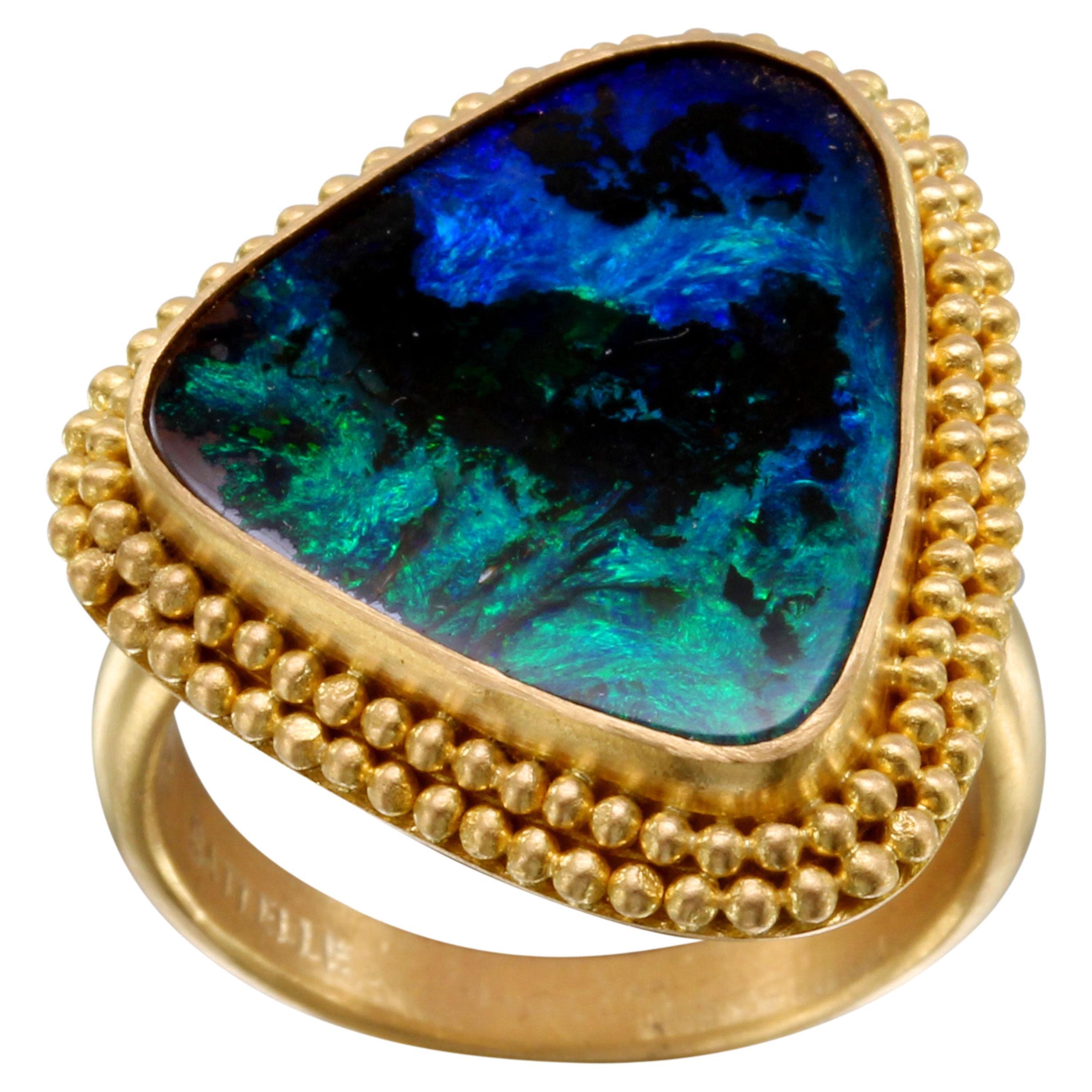 Steven Battelle 9.1 Carats Australian Boulder Opal 18K Gold Ring For Sale