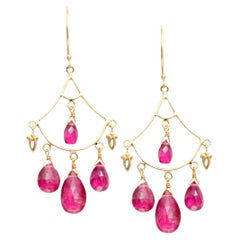 Steven Battelle 9.1 Carats Pink Tourmaline 18K Gold Chandelier Earrings
