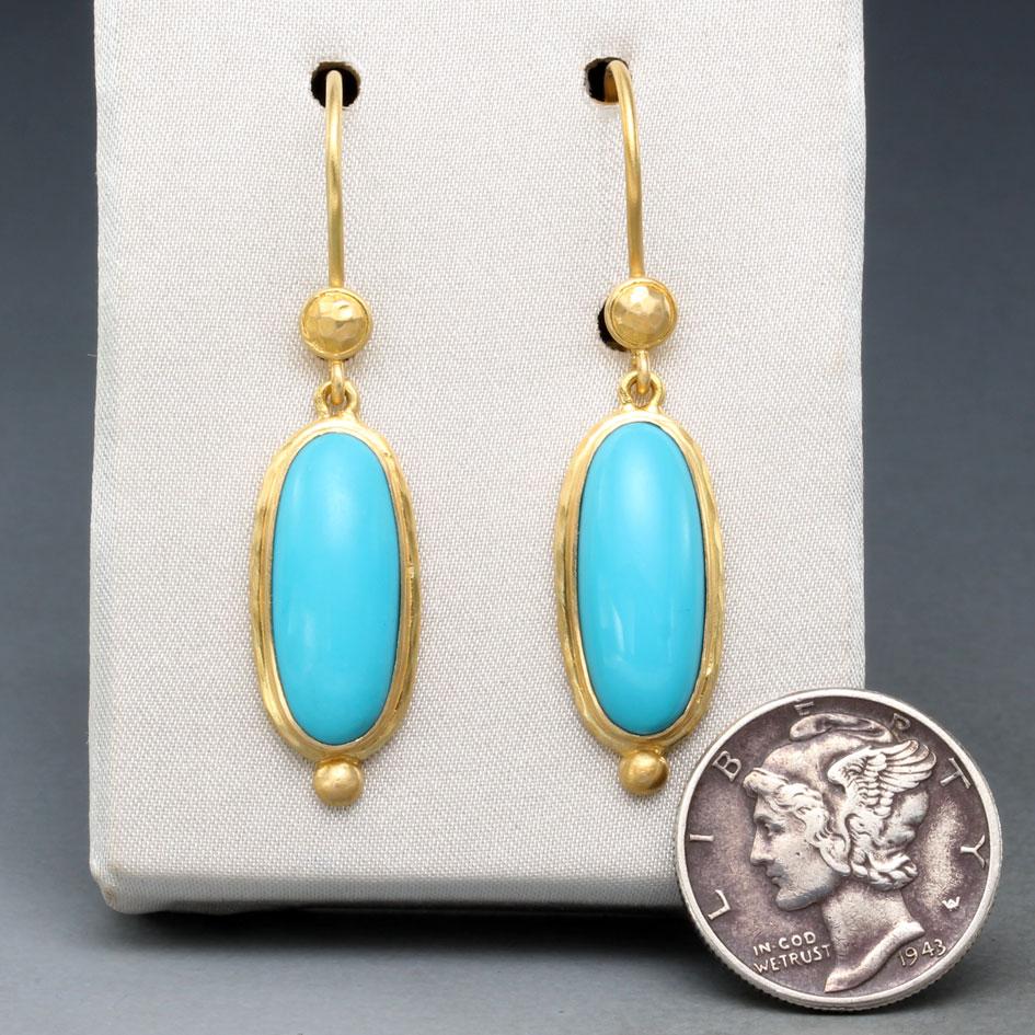 Cabochon Steven Battelle 9.1 Carats Sleeping Beauty Turquoise 18k Gold Wire Earrings For Sale