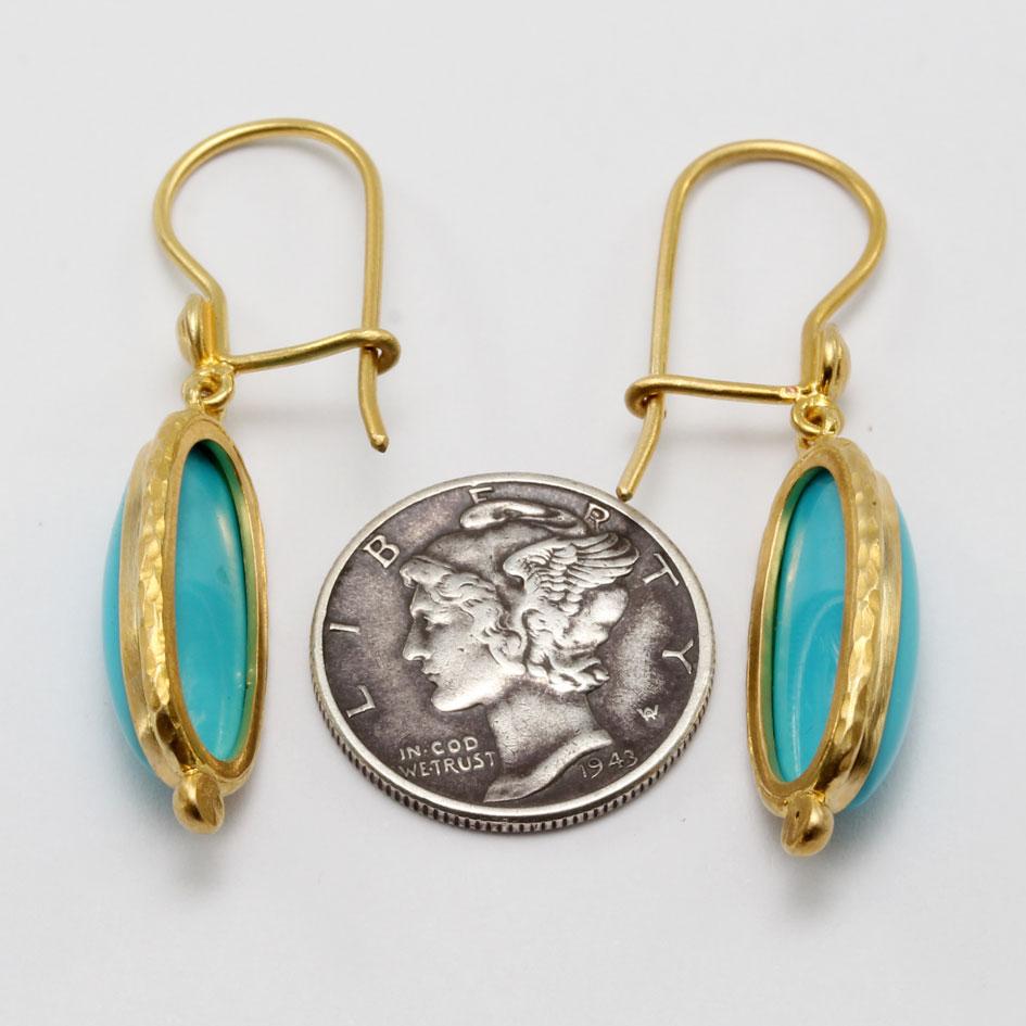 Steven Battelle 9.1 Carats Sleeping Beauty Turquoise 18k Gold Wire Earrings In New Condition For Sale In Soquel, CA