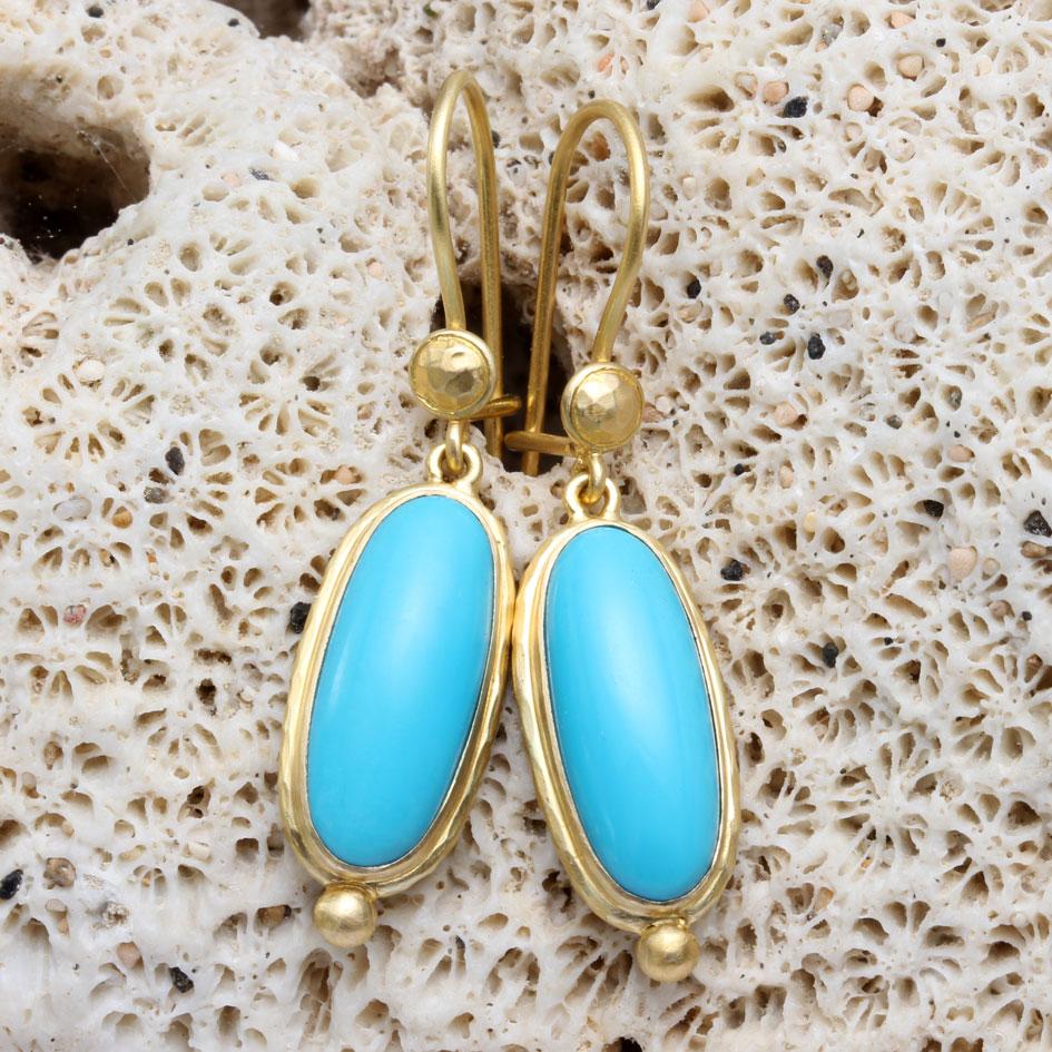 Steven Battelle 9.1 Carats Sleeping Beauty Turquoise 18k Gold Wire Earrings For Sale 1