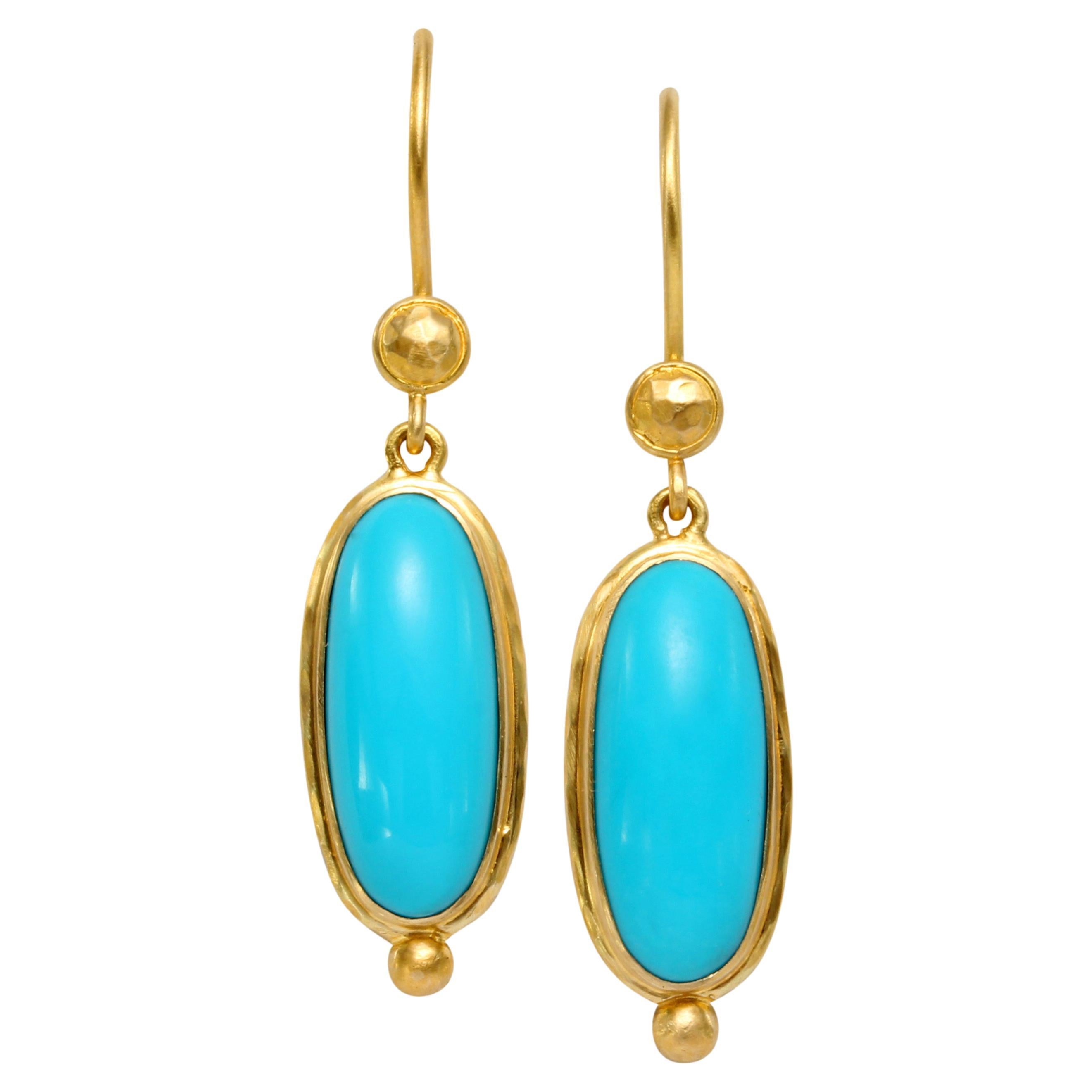 Steven Battelle 9.1 Carats Sleeping Beauty Turquoise 18k Gold Wire Earrings For Sale