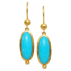 Steven Battelle 9.1 Carats Sleeping Beauty Turquoise 18k Gold Wire Earrings