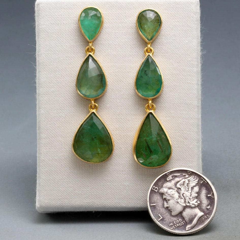 Steven Battelle 9.1 Carats Zambian Emerald 18K Gold Post Earrings In New Condition For Sale In Soquel, CA