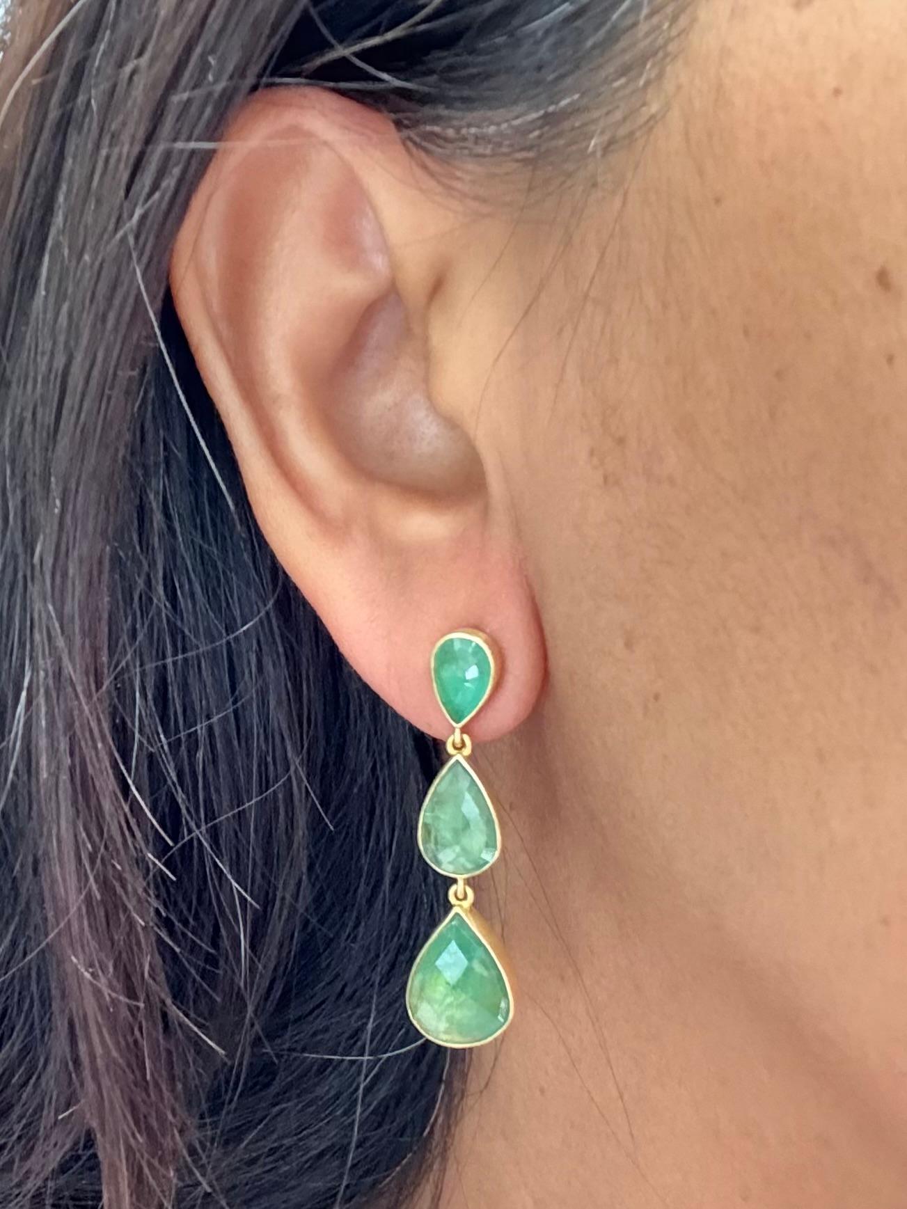 Steven Battelle 9.1 Carats Zambian Emerald 18K Gold Post Earrings For Sale 1
