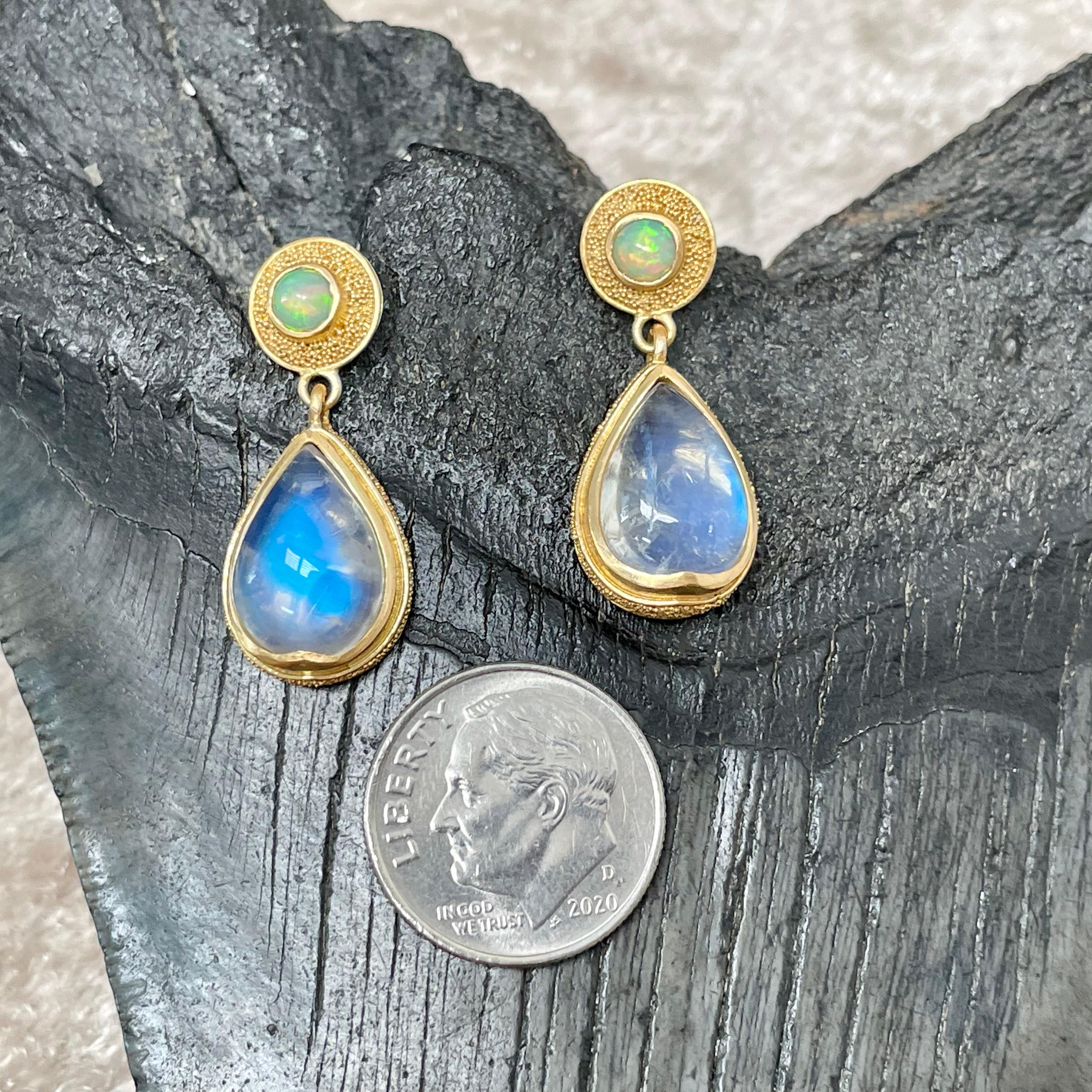 Steven Battelle 9.2 Carat Rainbow Moonstone Ethiopian Opal 22k Gold Post Earring For Sale 4