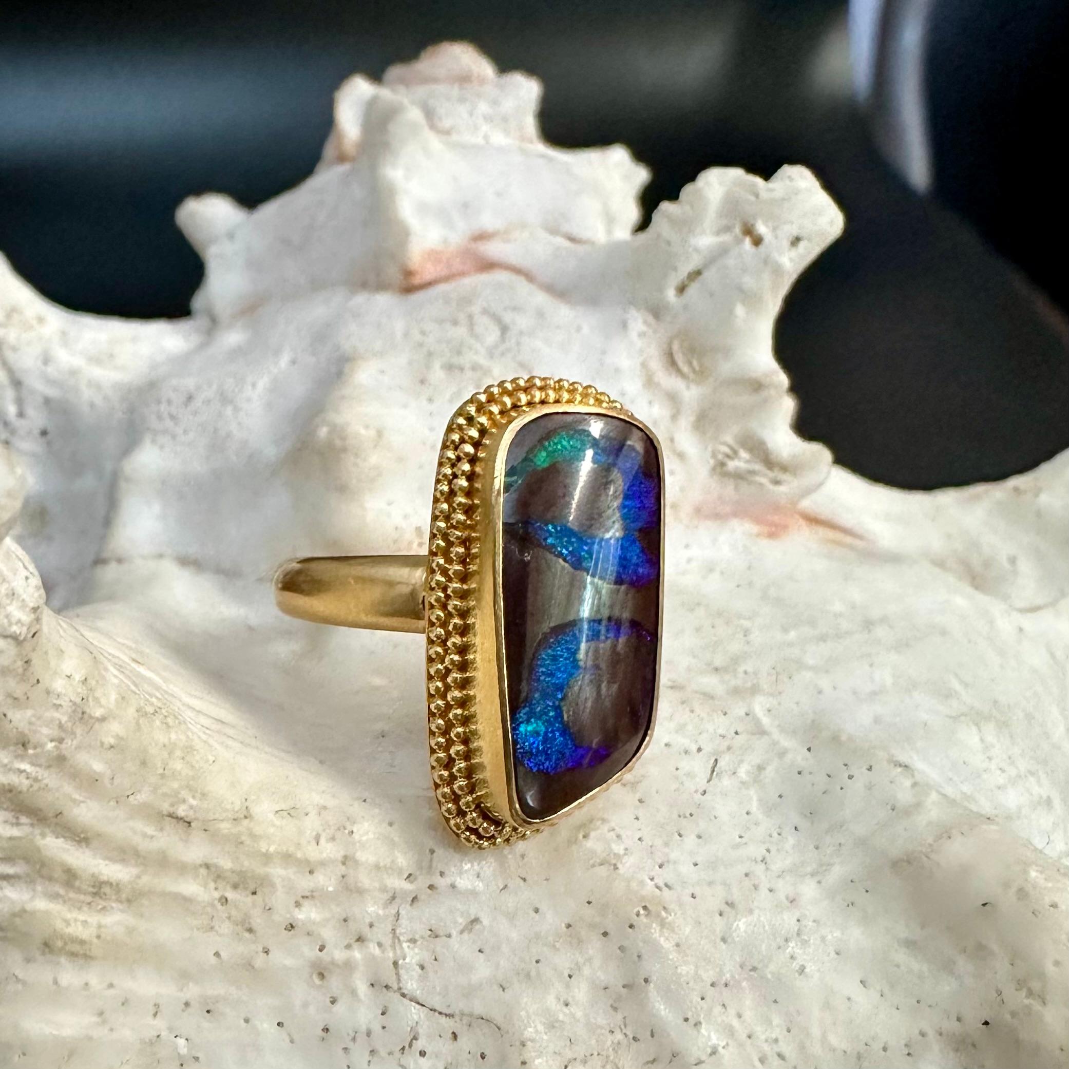 Steven Battelle 9,2 carati di Opale Boulder Australiano Anello in oro 18 carati in vendita 4