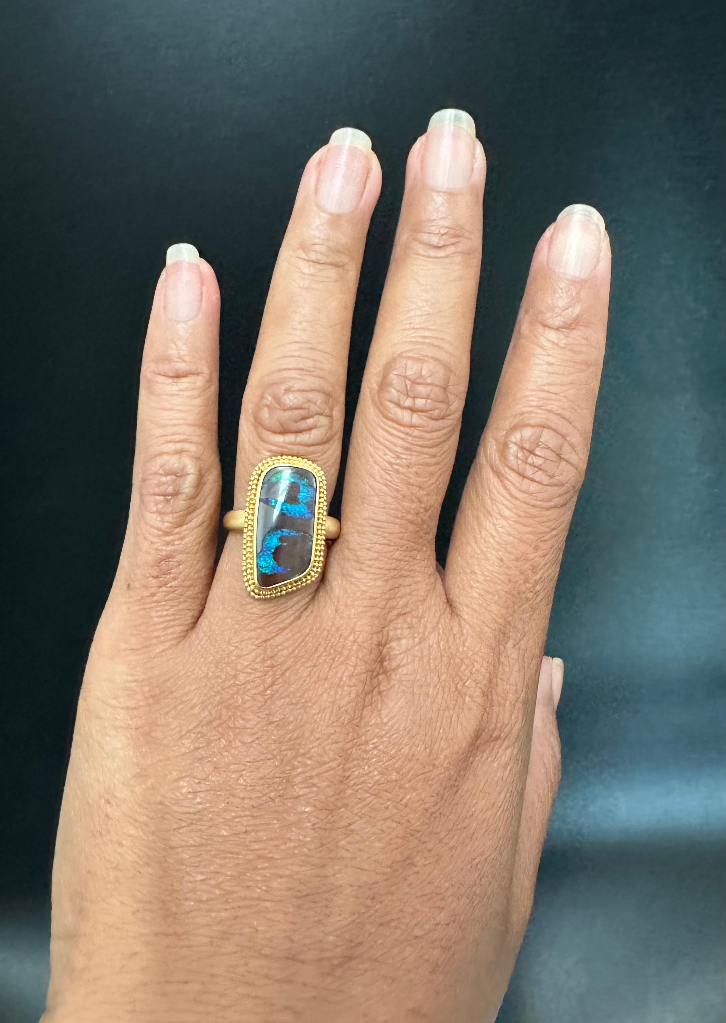 Steven Battelle 9,2 carati di Opale Boulder Australiano Anello in oro 18 carati In condizioni Nuovo in vendita a Soquel, CA