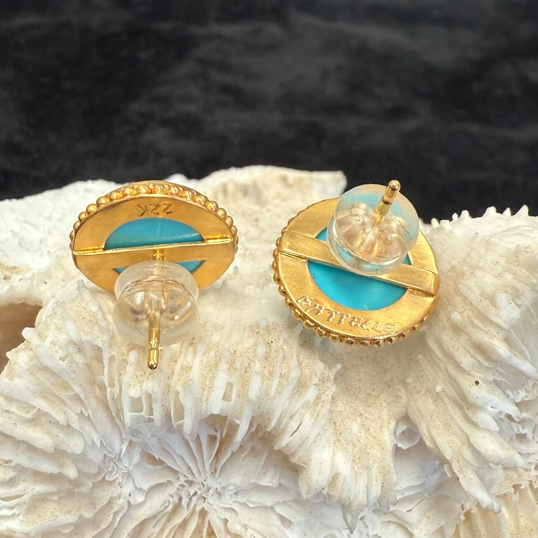 Steven Battelle Orecchini a perno in oro 22K con turchese della Bella Addormentata da 9,2 carati in vendita 6