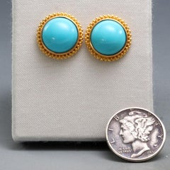 Steven Battelle 9.2 Carats Sleeping Beauty Turquoise 22K Gold Post Earrings