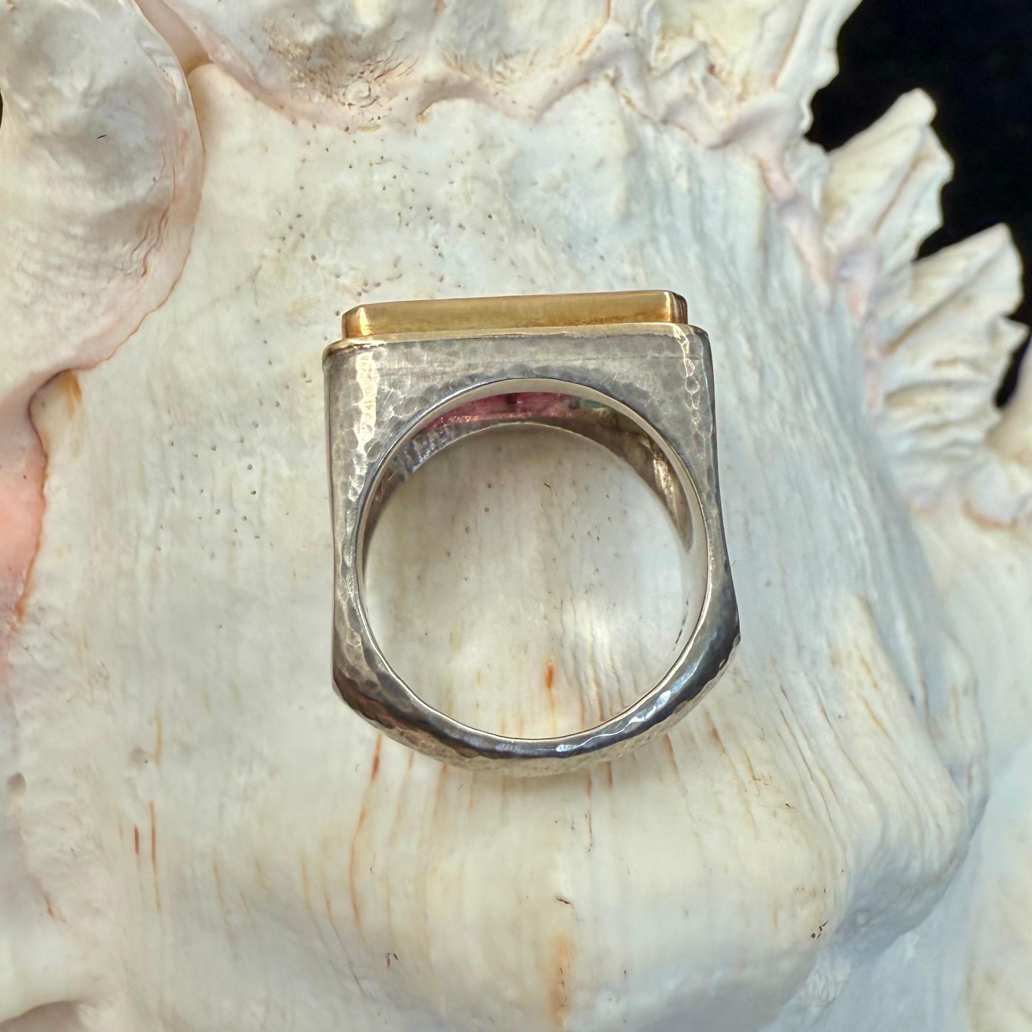 Steven Battelle 9.2 Carats Watermelon Tourmaline 18K Gold/Sterling Ring For Sale 4
