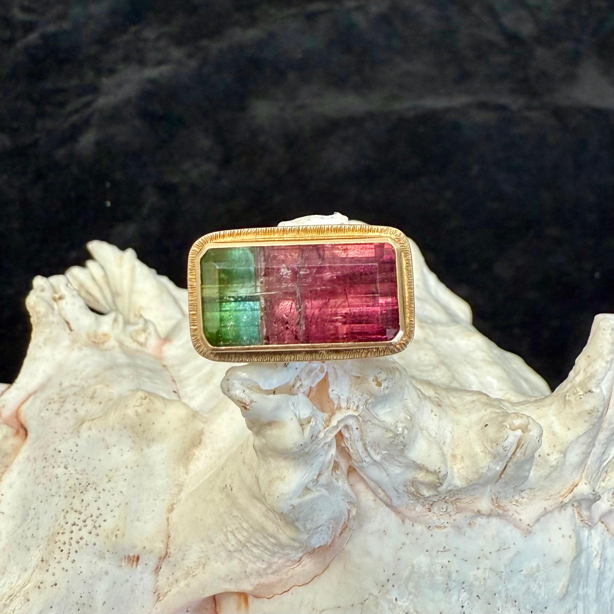 Steven Battelle 9.2 Carats Watermelon Tourmaline 18K Gold/Sterling Ring In New Condition For Sale In Soquel, CA