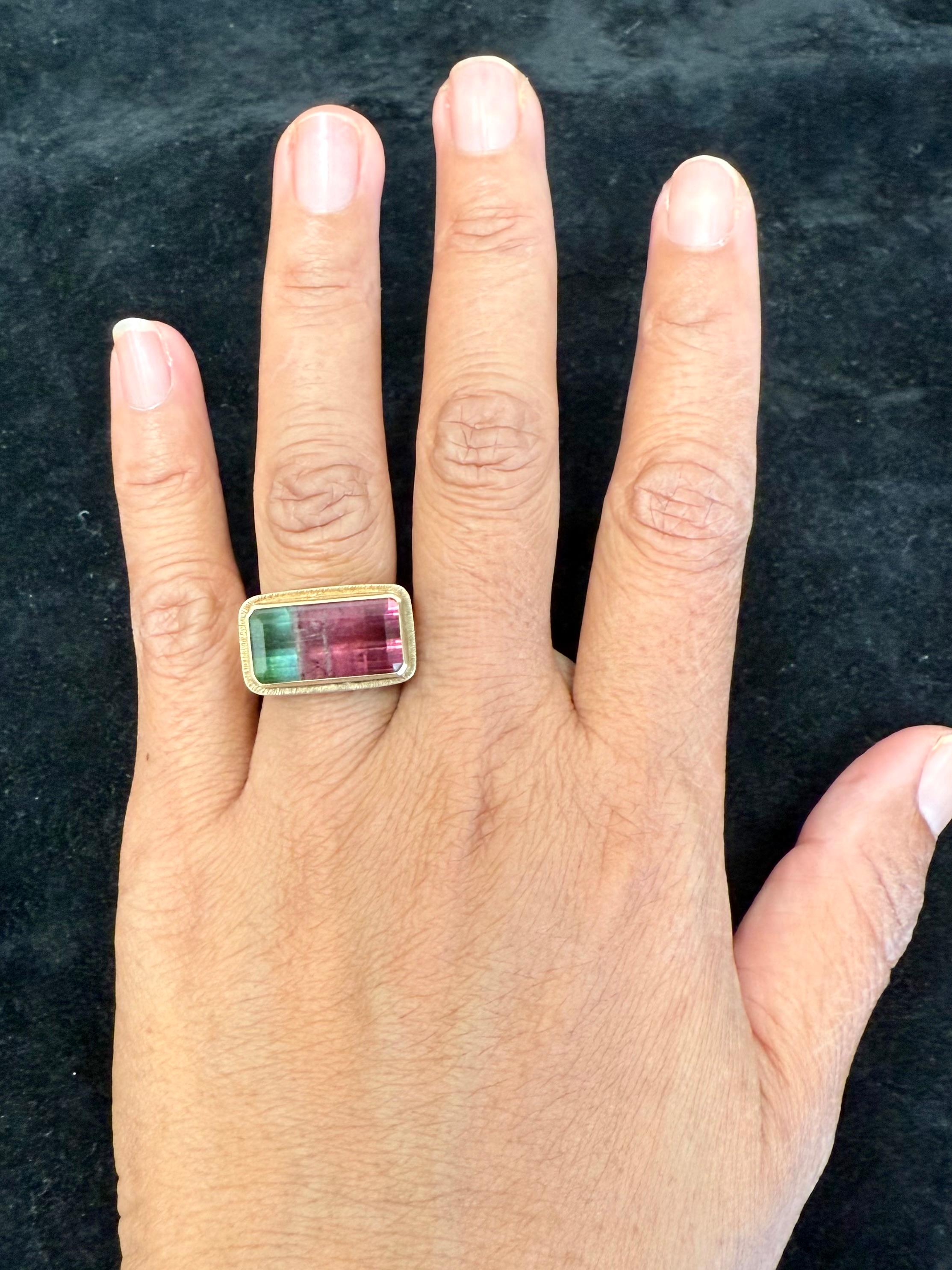 Steven Battelle 9.2 Carats Watermelon Tourmaline 18K Gold/Sterling Ring For Sale 1