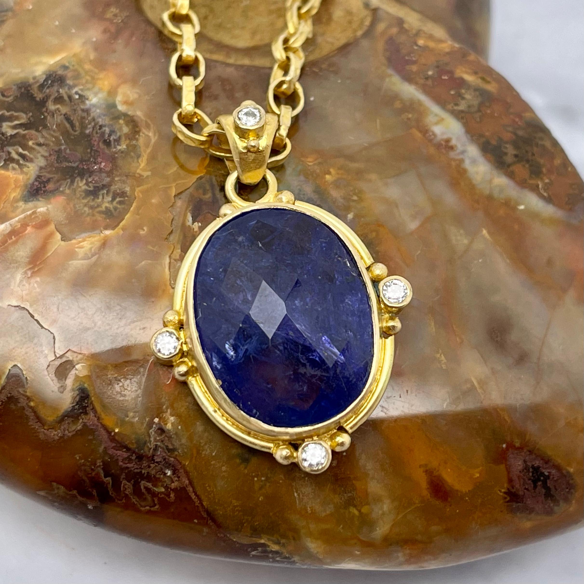 Steven Battelle 9.3 Carats Tanzanite Diamonds 18K Gold Pendant In New Condition In Soquel, CA