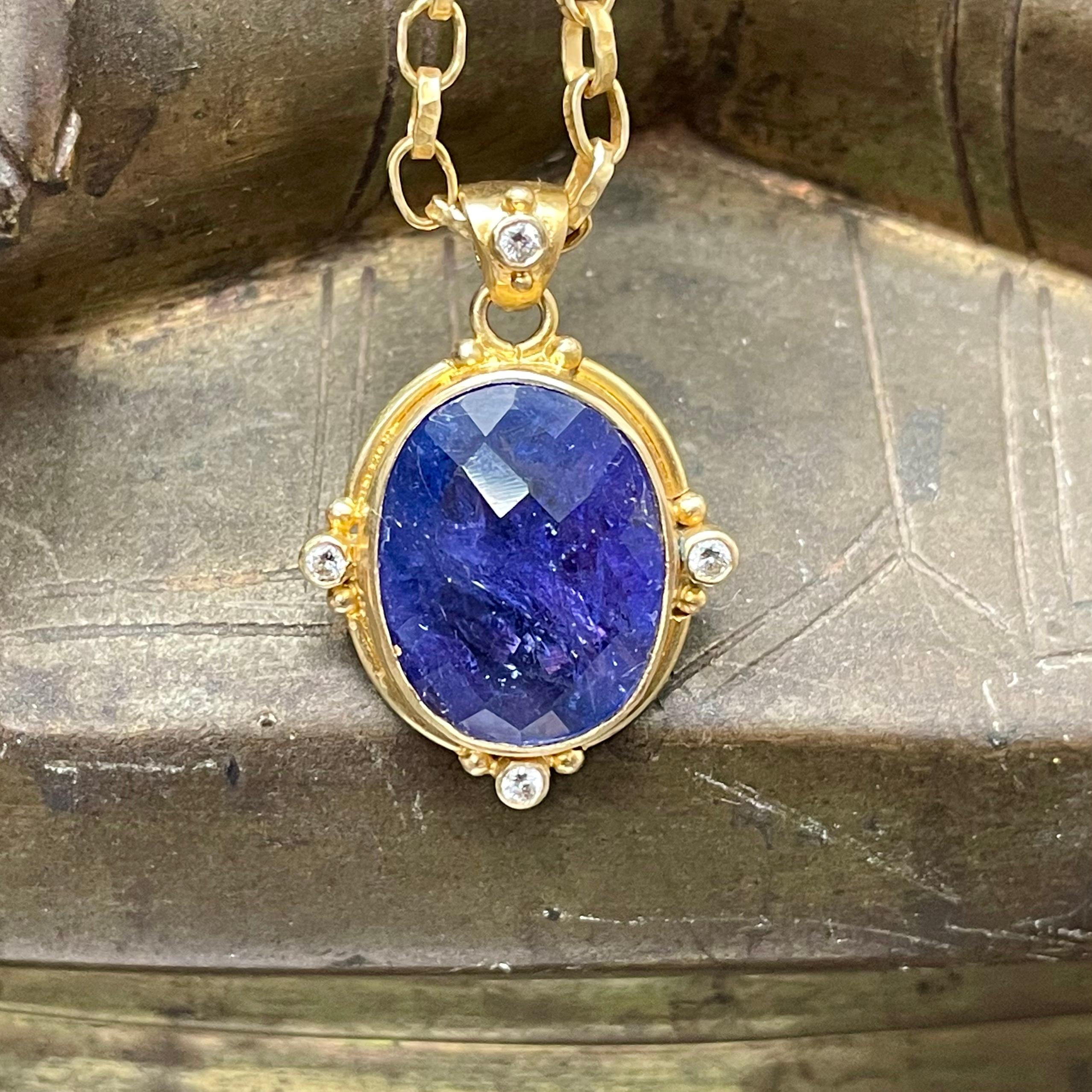 Women's or Men's Steven Battelle 9.3 Carats Tanzanite Diamonds 18K Gold Pendant