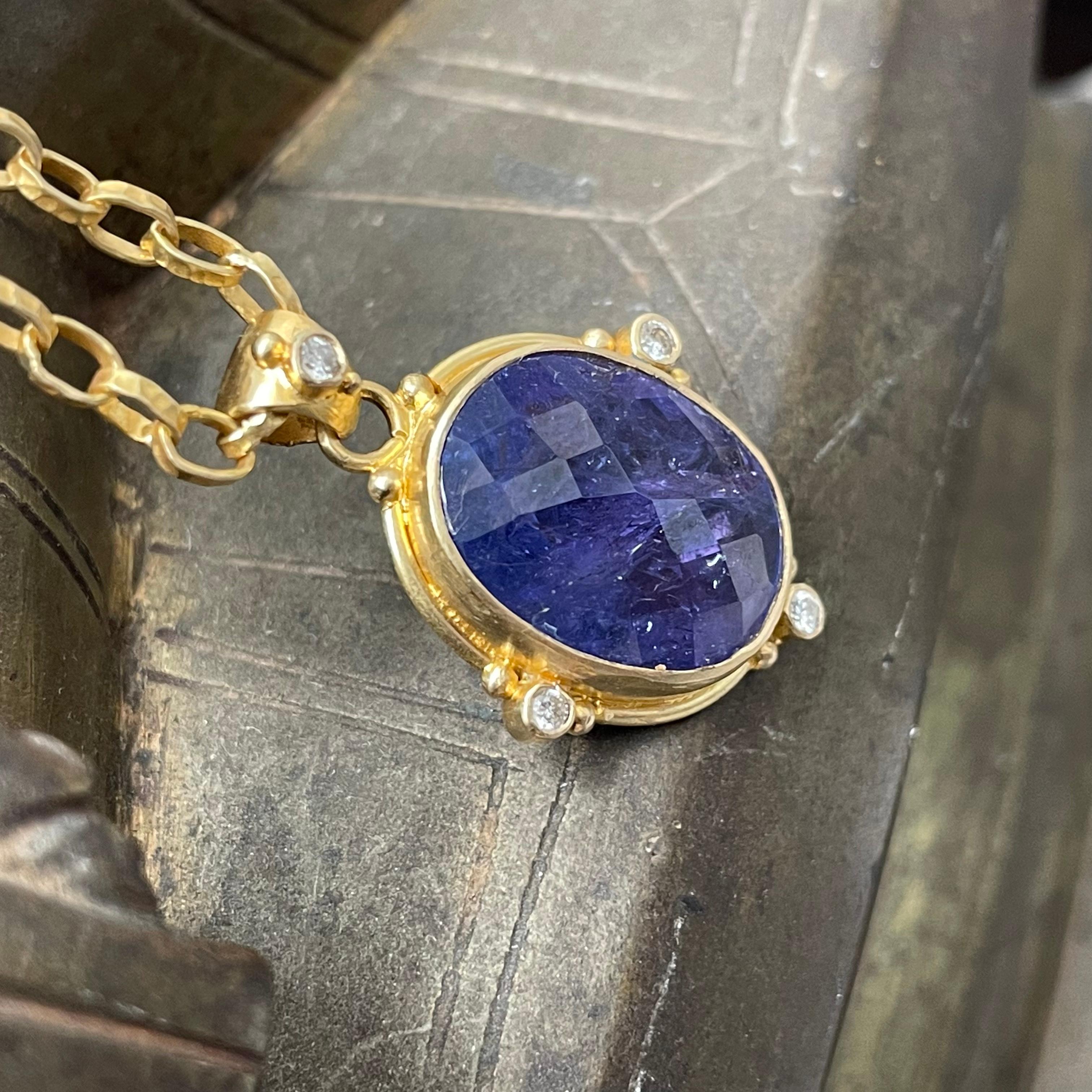 Steven Battelle 9.3 Carats Tanzanite Diamonds 18K Gold Pendant 1