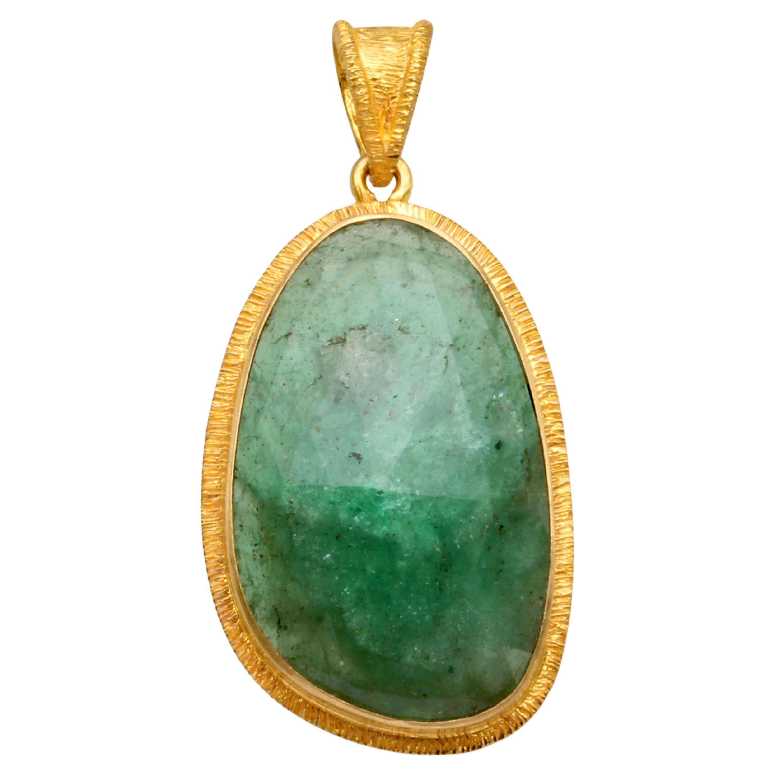 Steven Battelle 9.5 Carats Brazilian Emerald 18K Gold Pendant  For Sale