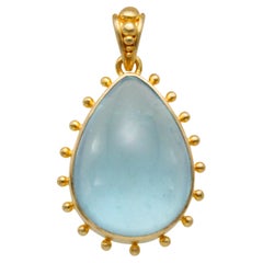 Steven Battelle 9,5 Karat Birne Cabochon Aquamarin 18K Gold Anhänger